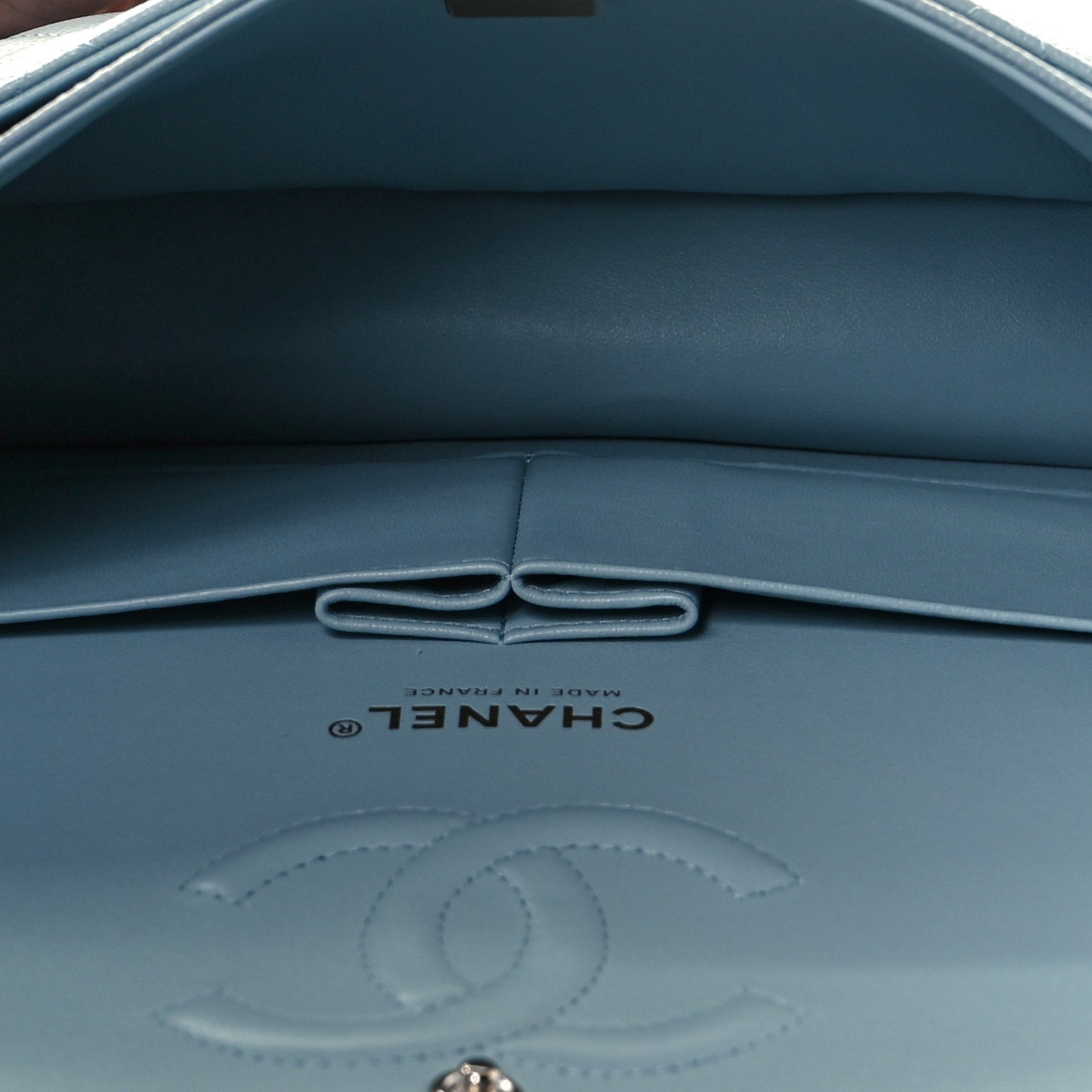 Caviar Quilted Medium Double Flap Light Blue