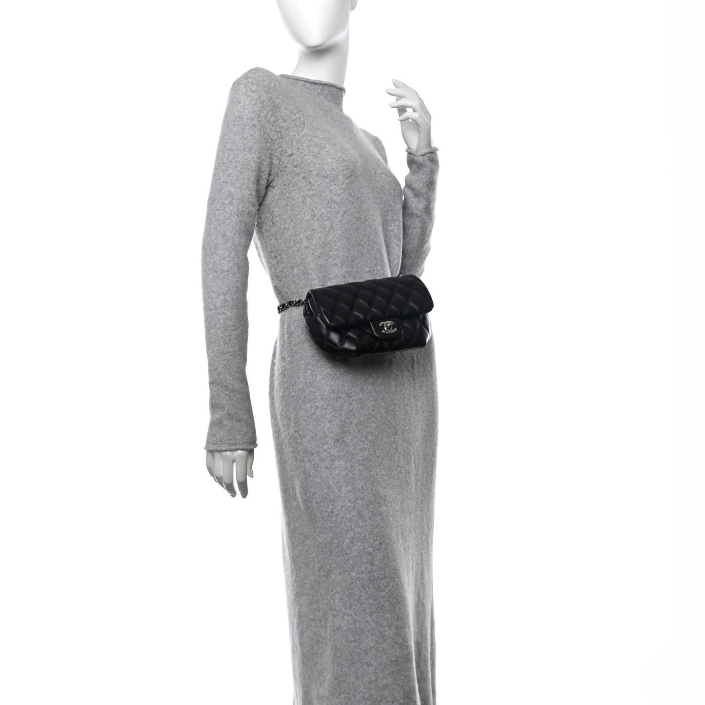Calfskin Quilted CC Uniform Flap Belt Bag Black