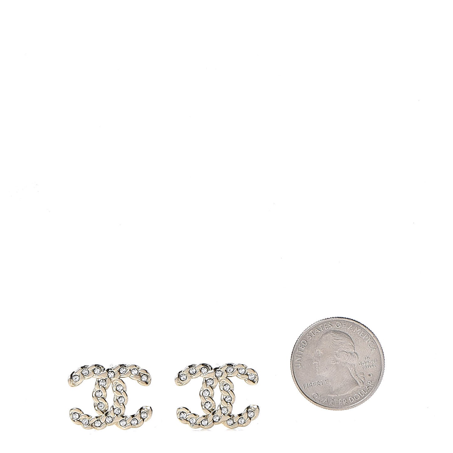 Crystal Chain Link CC Earrings Gold