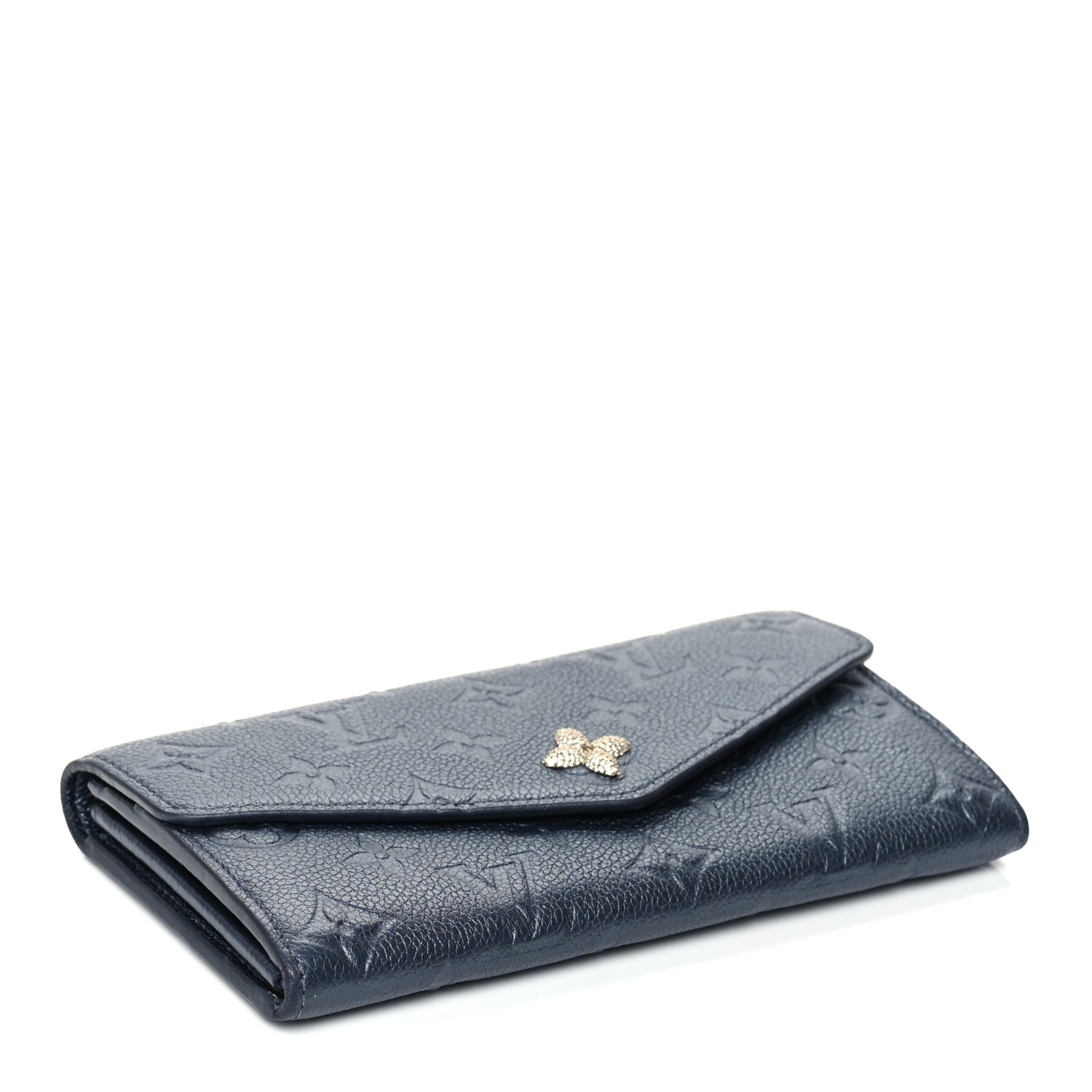 Louis Vuitton Metallic Empreinte Monogram Crystal Flower Sarah Wallet Navy Blue 4 of 7