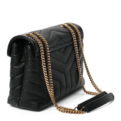 Saint Laurent Grain de Poudre Calfskin Y Quilted Monogram Small Loulou Chain Satchel Black 2 of 9