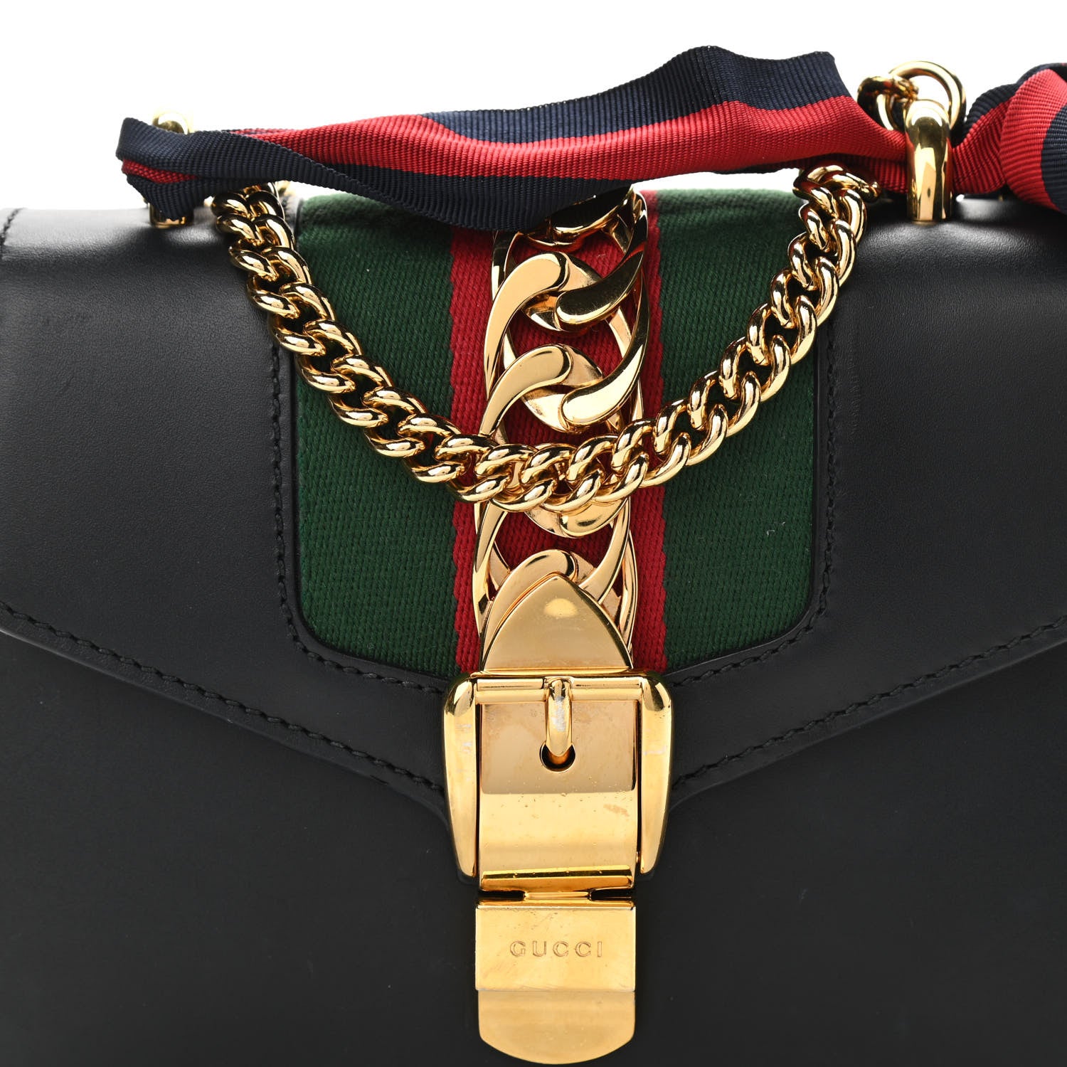 Gucci Calfskin Mini Sylvie Chain Shoulder Bag Black 8 of 10