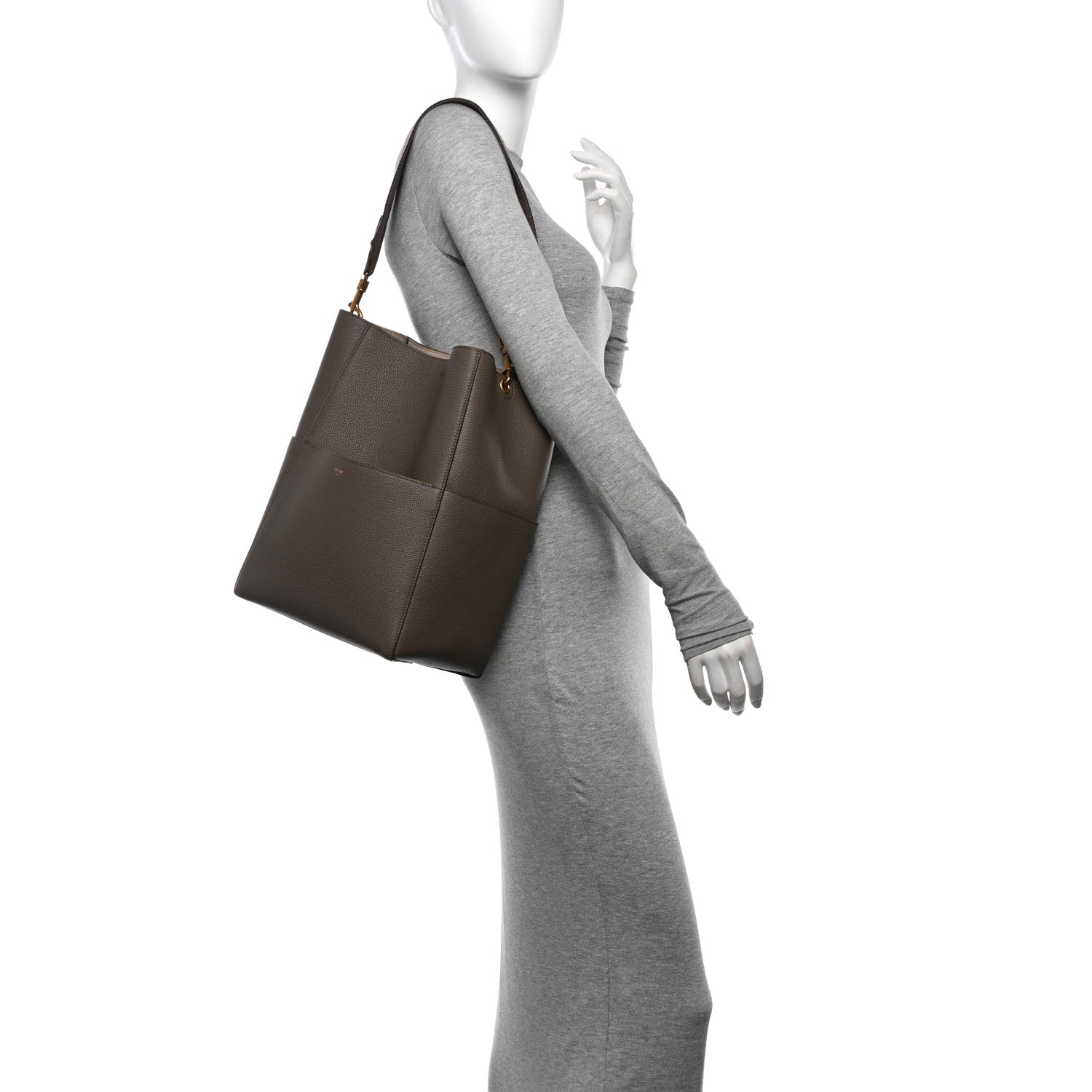 Celine Soft Grained Calfskin Sangle Bucket Bag Taupe 2 of 12