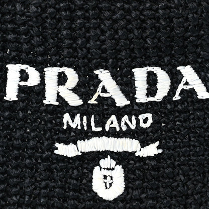 Prada Yarn Raffia Effect Crochet Small Logo Tote Black 6 of 8