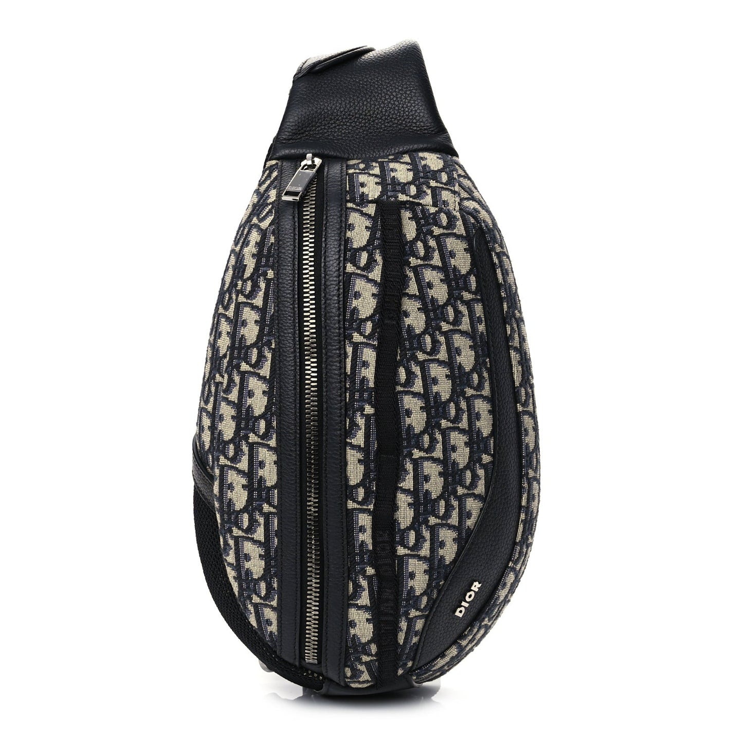Grained Calfskin Oblique Scarab Sling Bag Blue Black