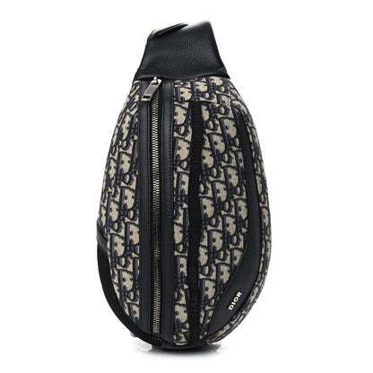 Christian Dior Grained Calfskin Oblique Scarab Sling Bag Blue Black 1 of 9