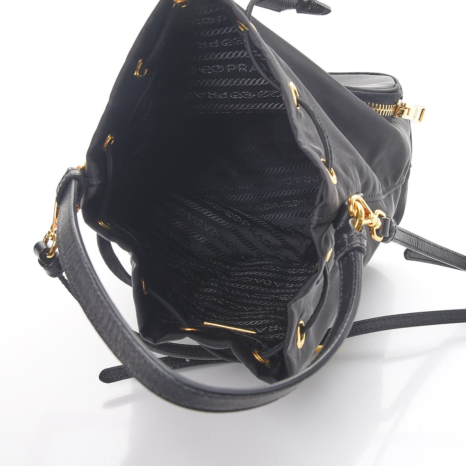 Prada Saffiano Tessuto Nylon Mini Bucket Crossbody Bag Black 6 of 9