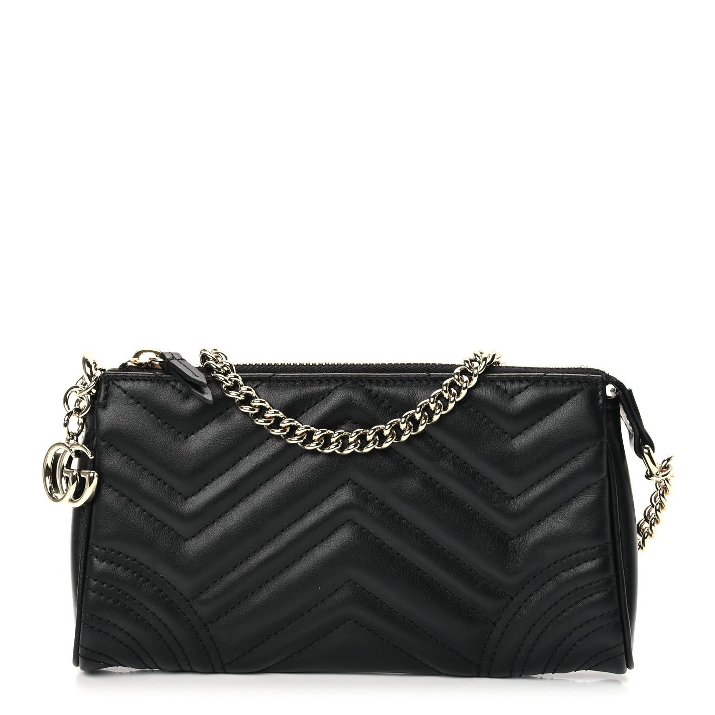 Calfskin Matelasse Chevron Small GG Marmont Shoulder Bag Black