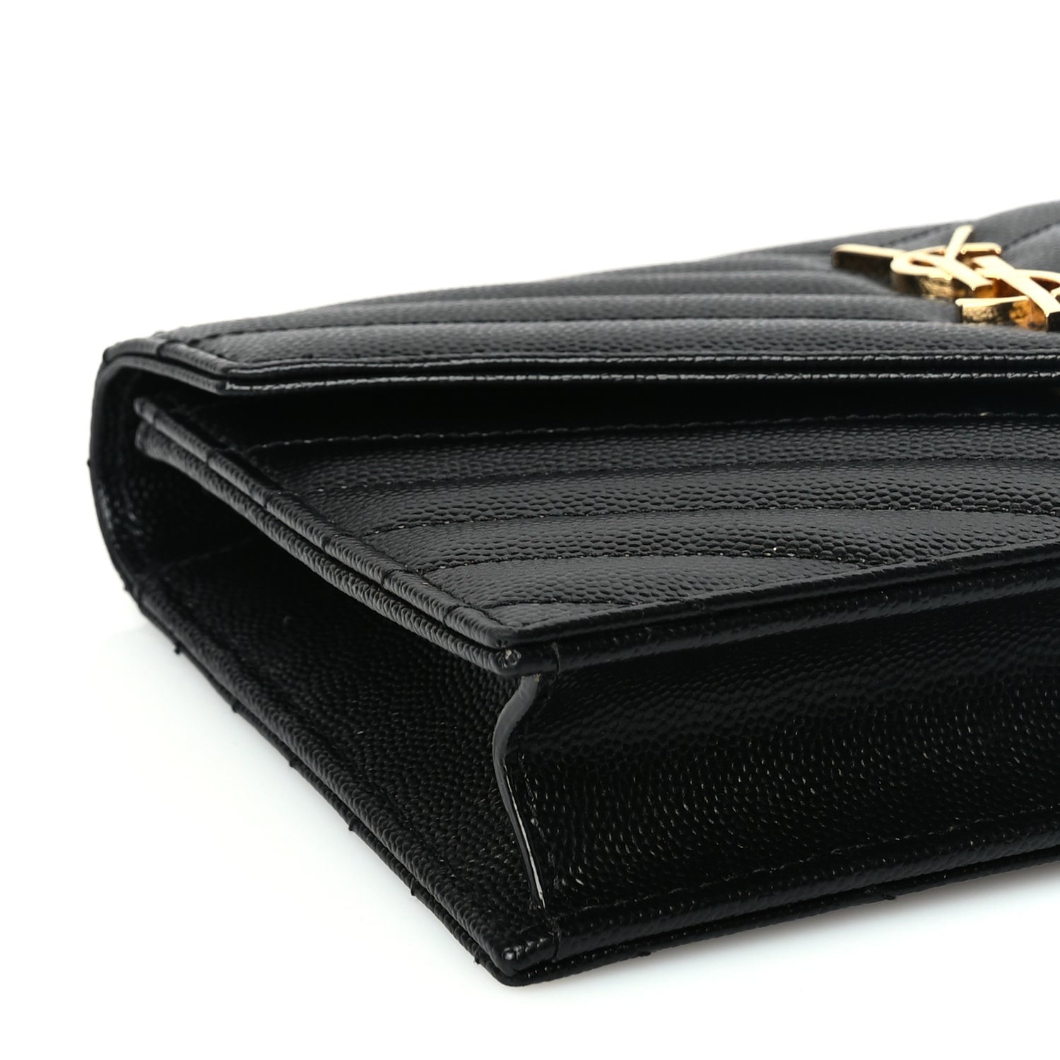 Saint Laurent Grain De Poudre Matelasse Chevron Monogram Envelope Chain Wallet 7 of 8