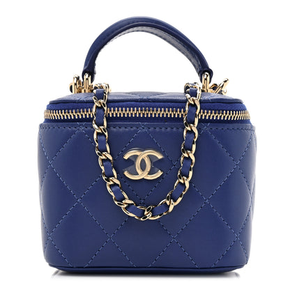 Chanel Lambskin Quilted Top Handle Mini Vanity Case With Chain Blue 1 of 11