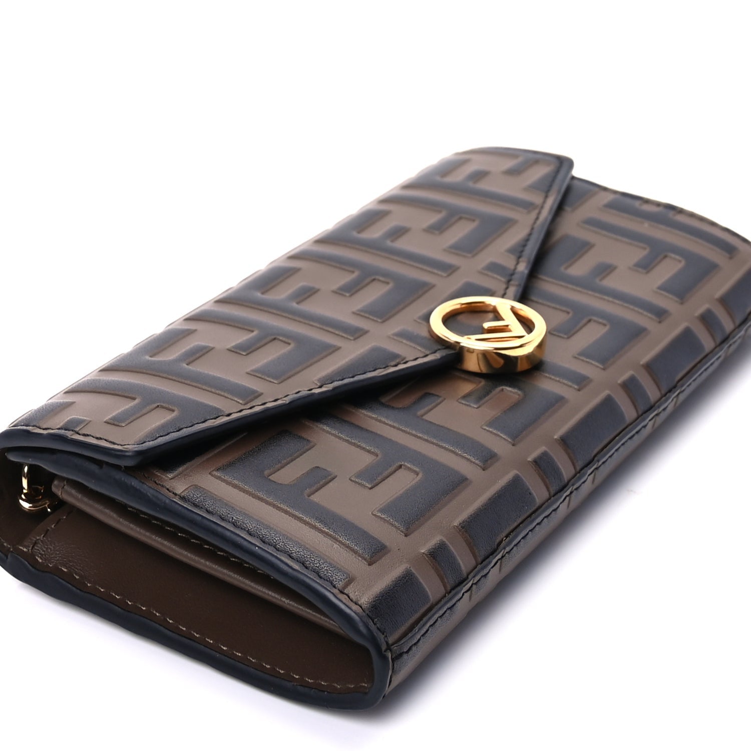 Fendi Vitello Soft F is  Bi-Color FF 1974 Embossed Continental Envelope Wallet On Chain Maya Black 8 of 9