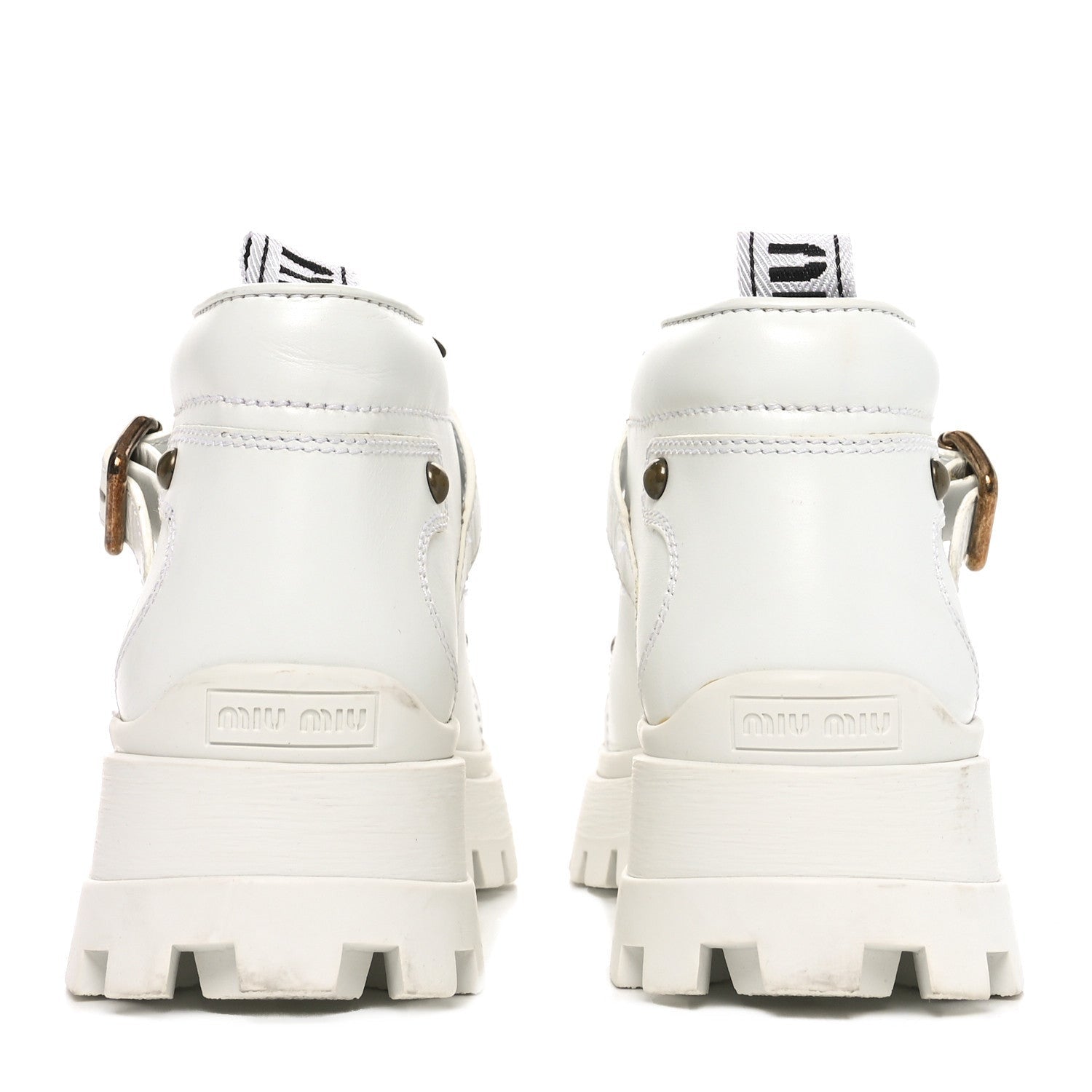 Miu Miu Calfskin Lace Up Ankle Boots 40 White 6 of 7