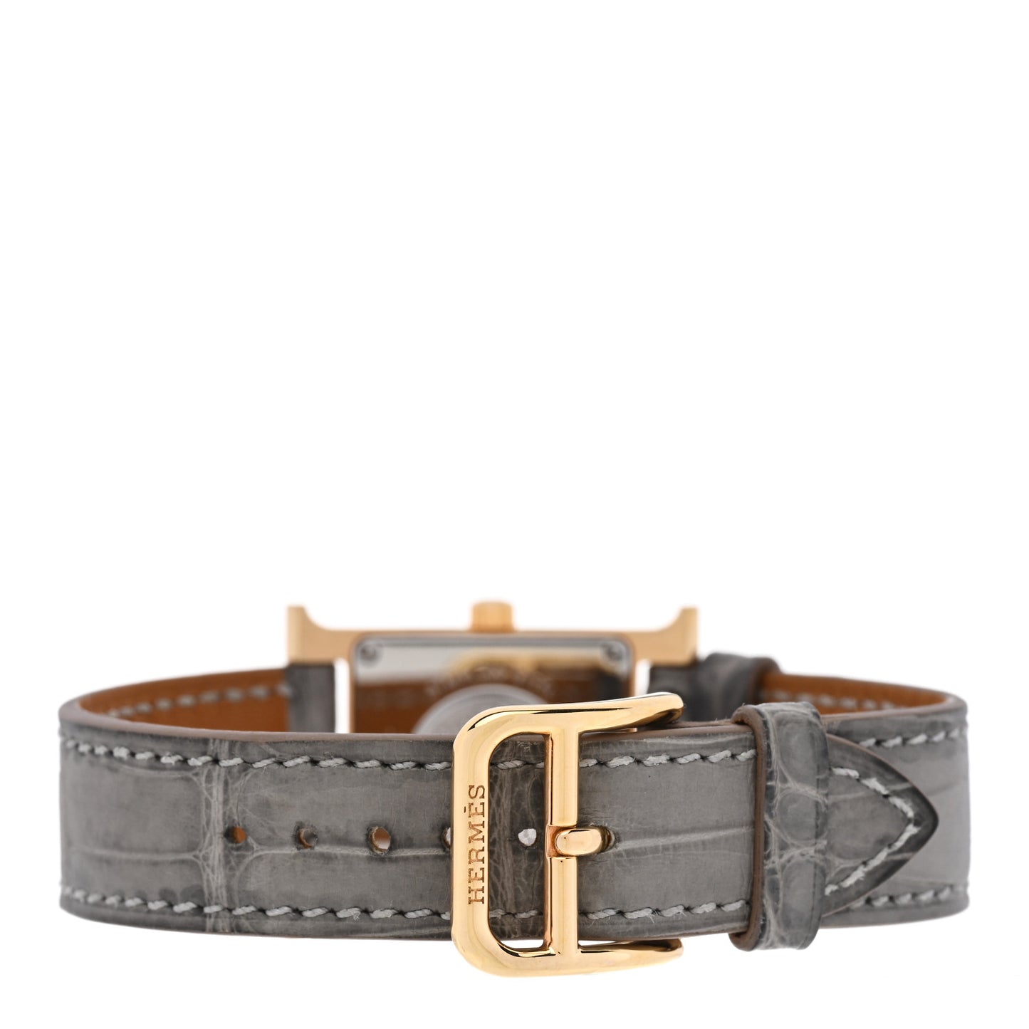 Stainless Steel Alligator Diamond Mother of Pearl 21mm Heure H Hour Quartz Watch Gris Perle