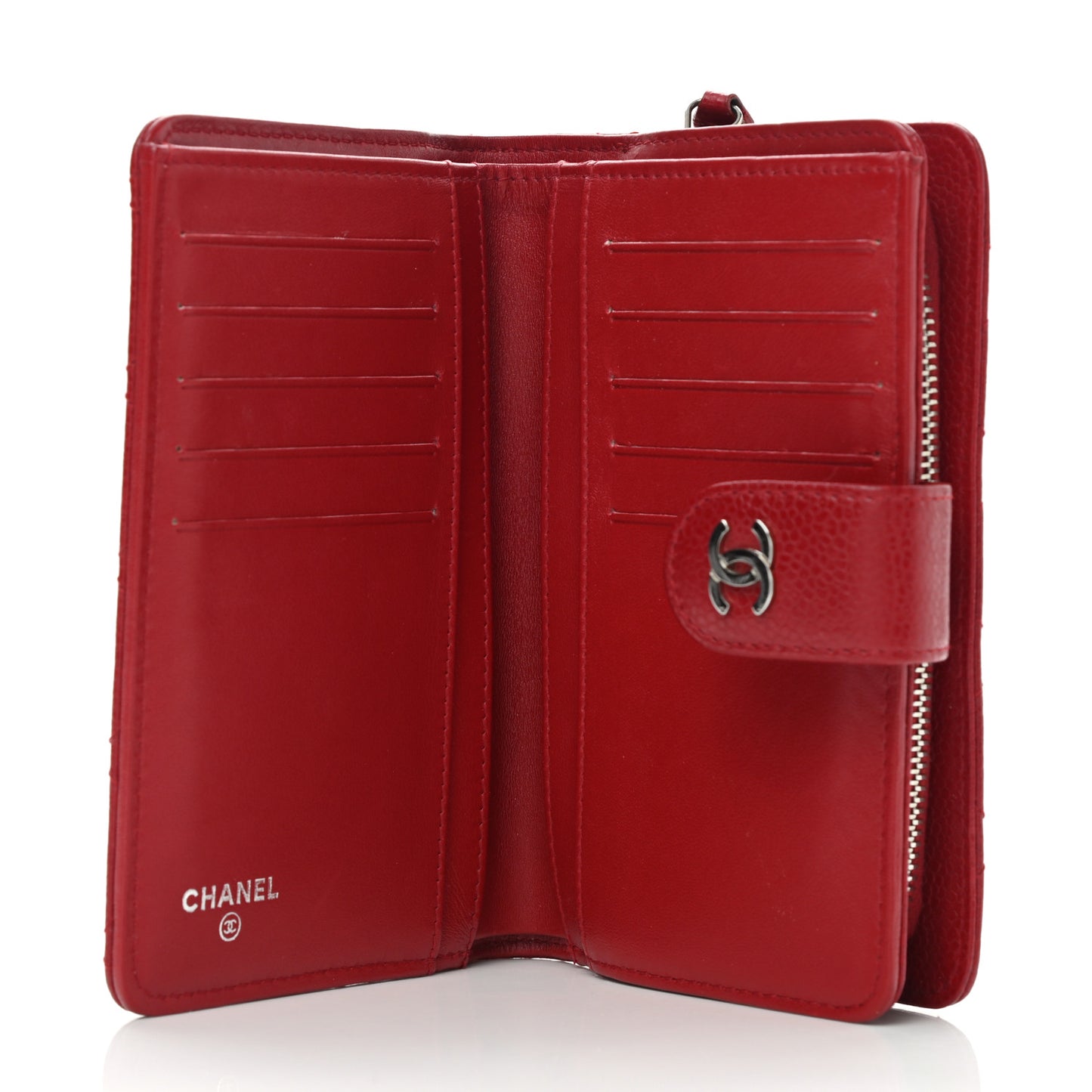 Caviar Quilted Zipped Pocket Wallet Red