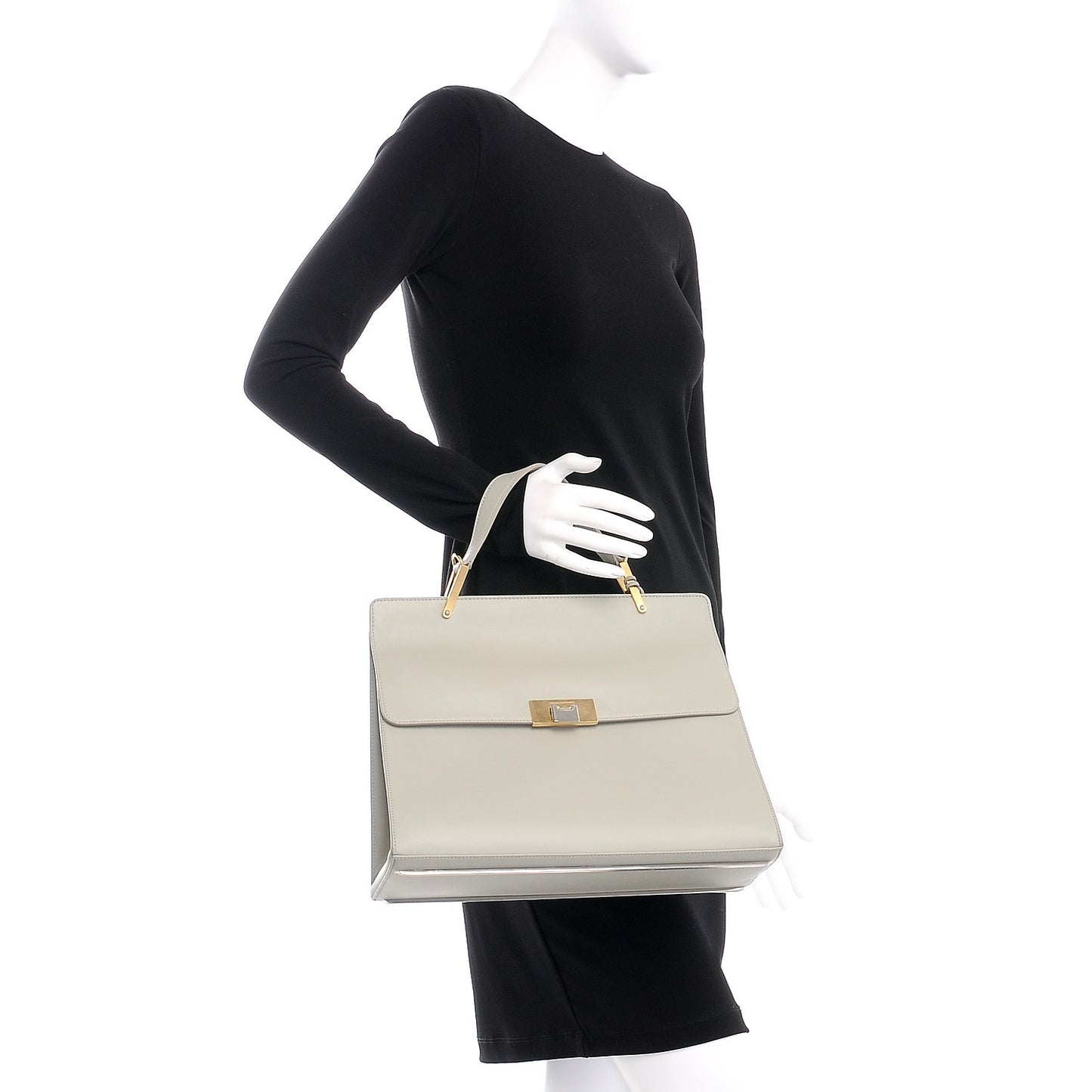 Smooth Calfskin Le Dix M Cartable Shoulder Bag Pearl Grey