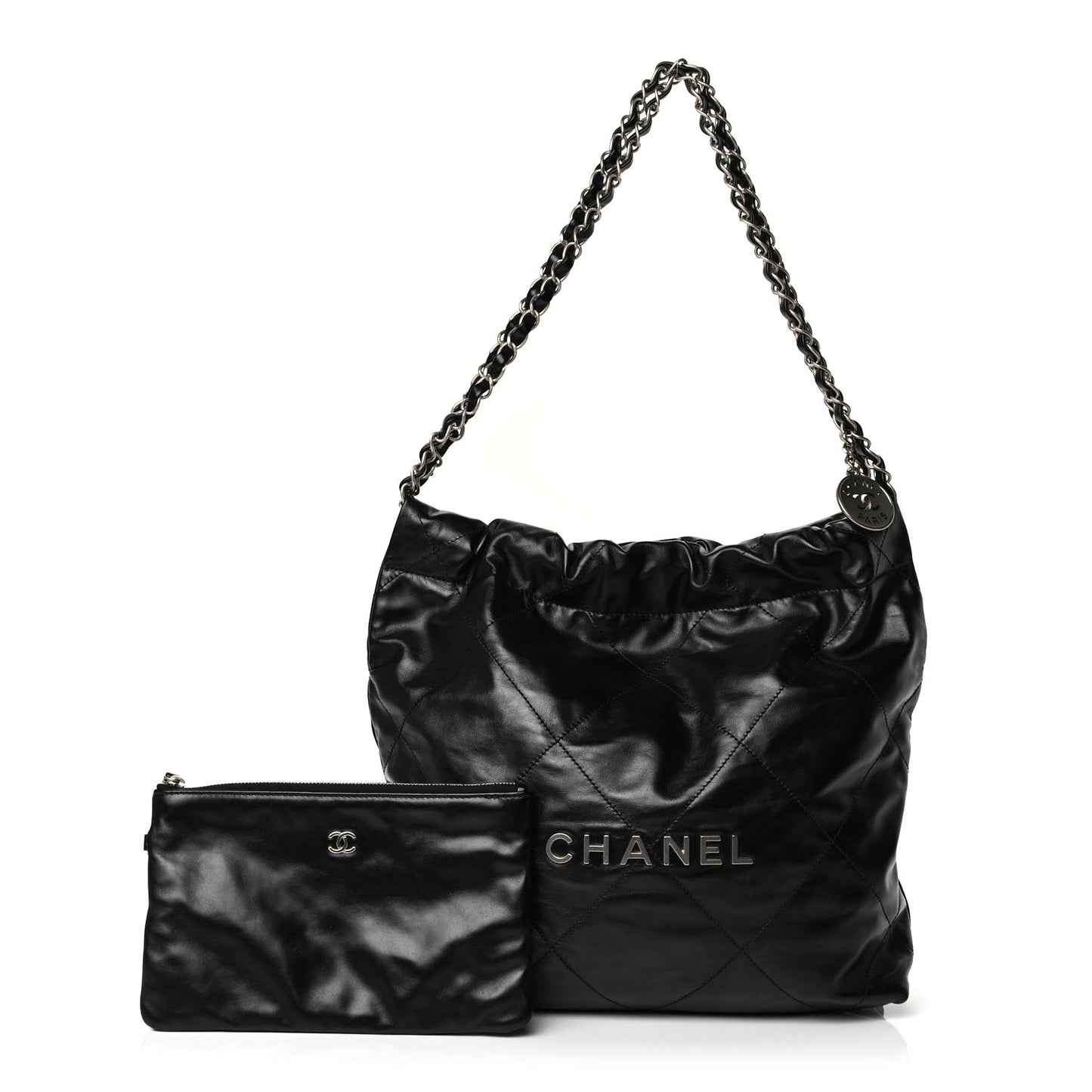 Shiny Calfskin Quilted Small  22 Black