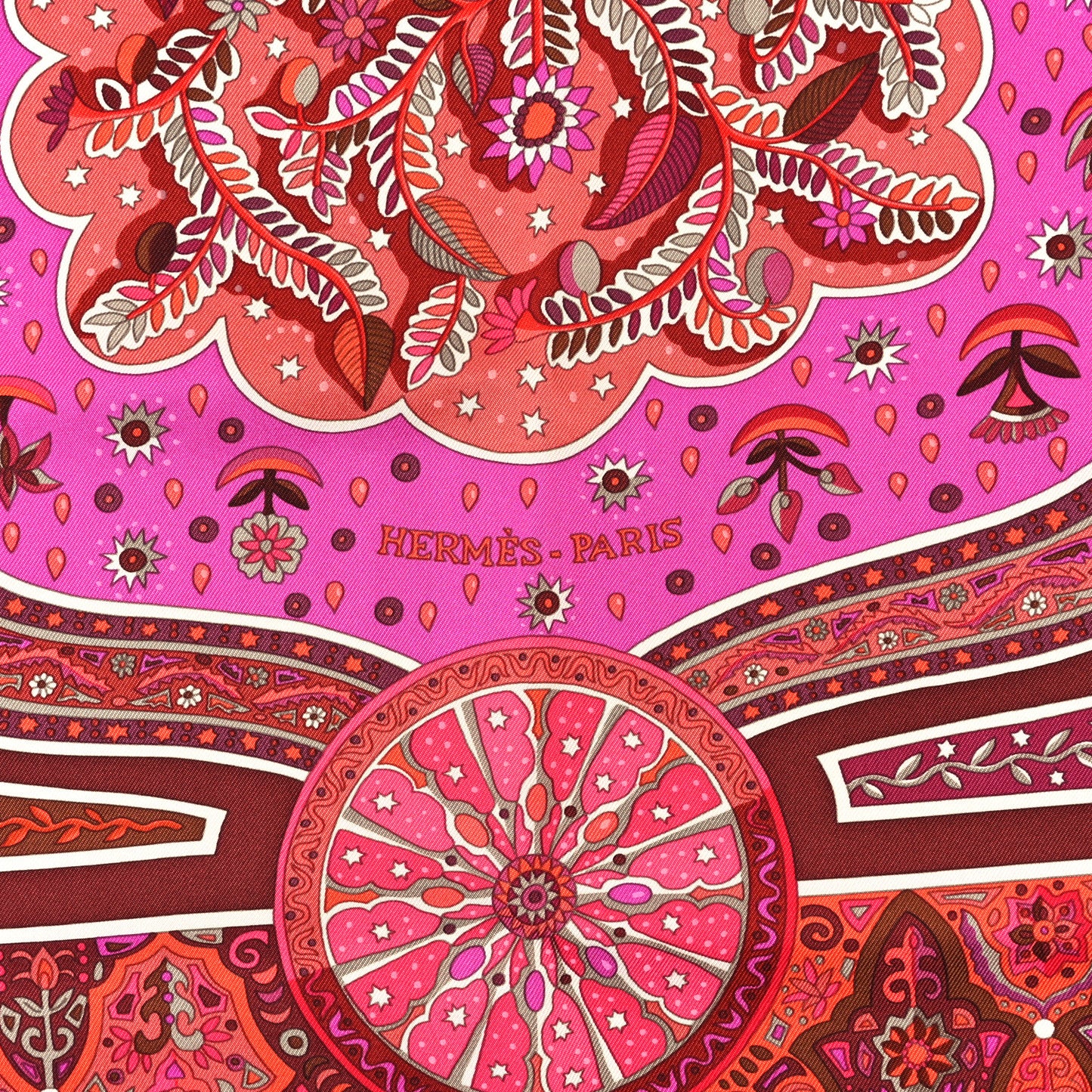 Silk Aux Portes Du Palais Scarf 90 Chaudron Orange Vif Rose