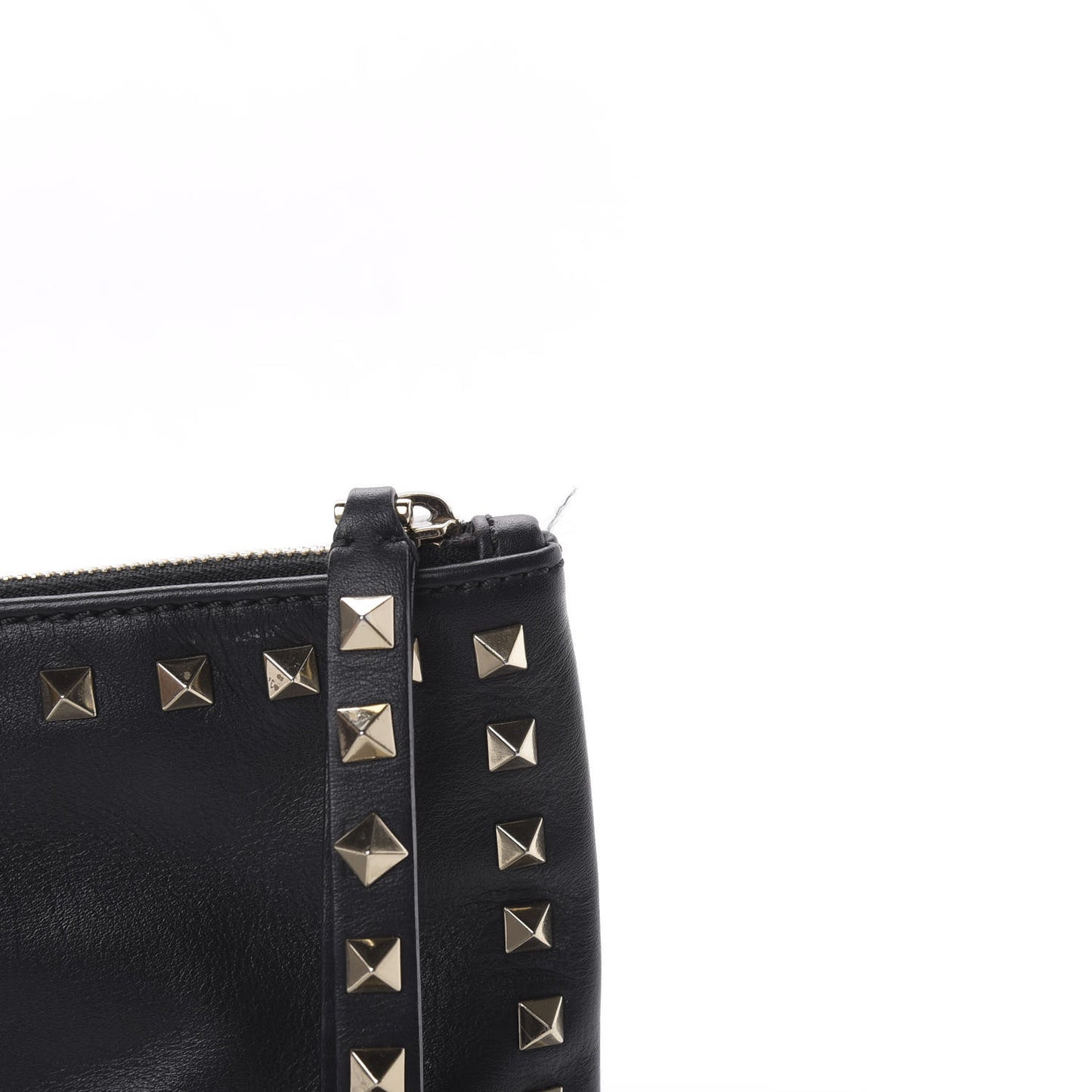 Vitello Large Rockstud Zip Wristlet Pouch Black