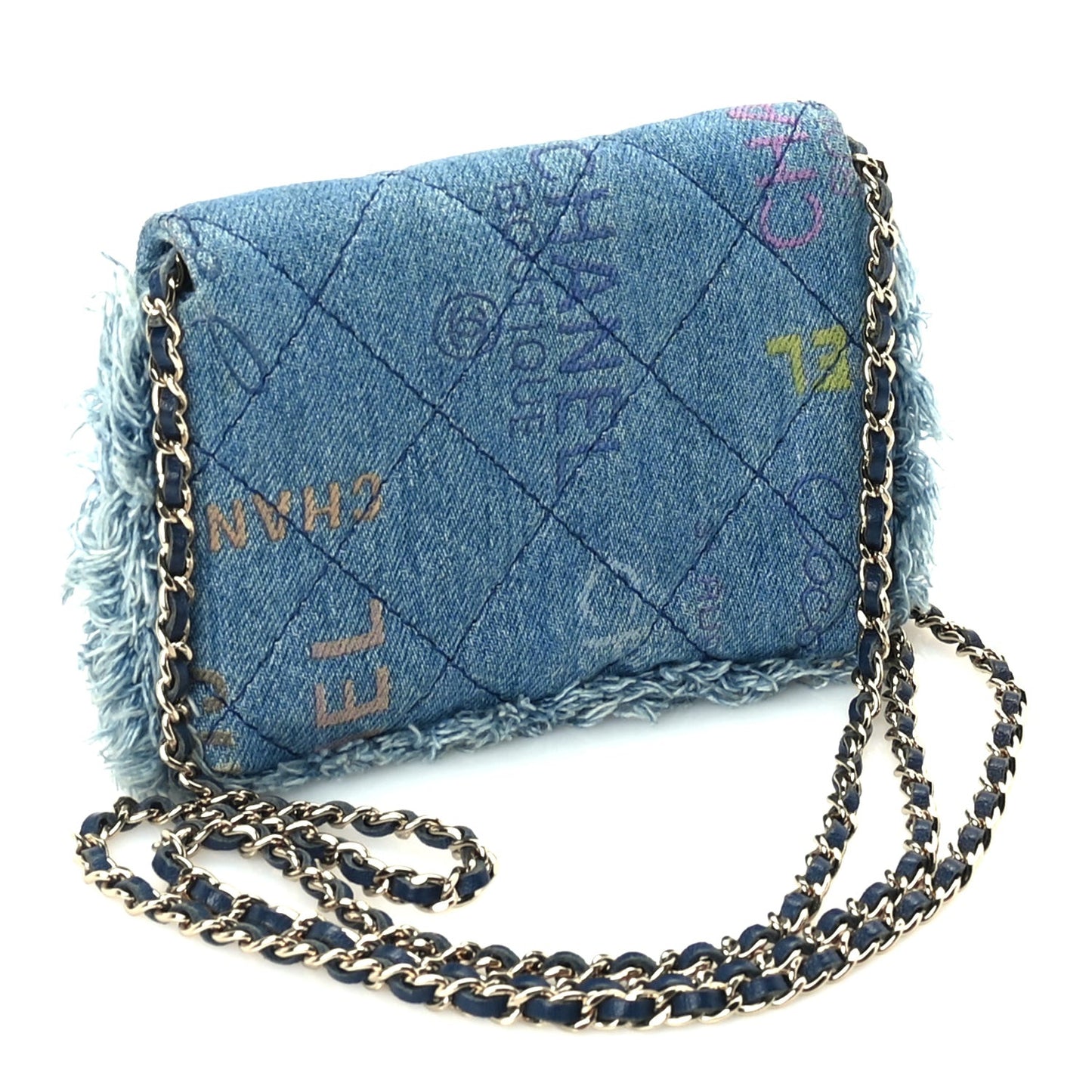 Denim Quilted Denim Mood Clutch With Chain Blue Multicolor