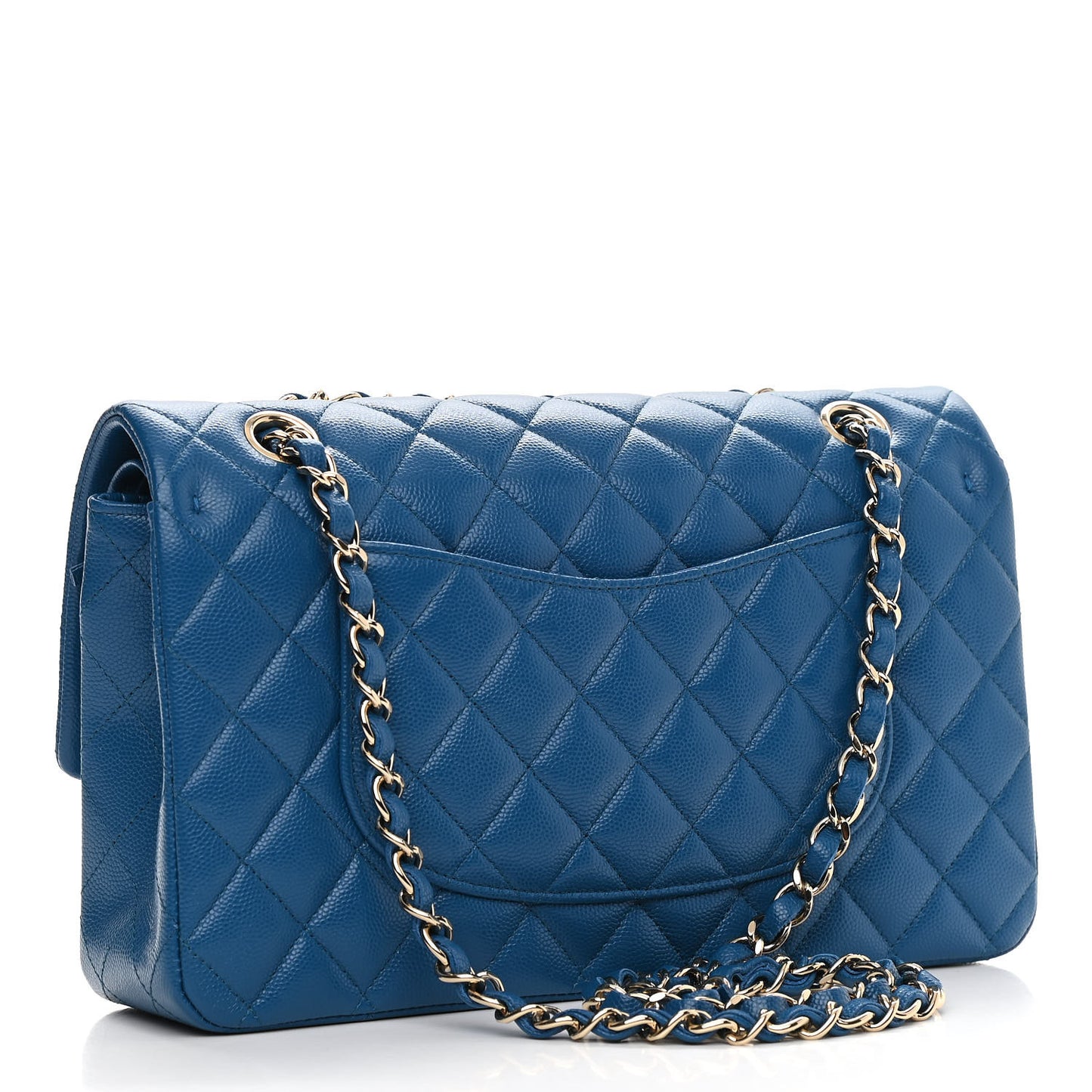 Caviar Quilted Medium Double Flap Blue