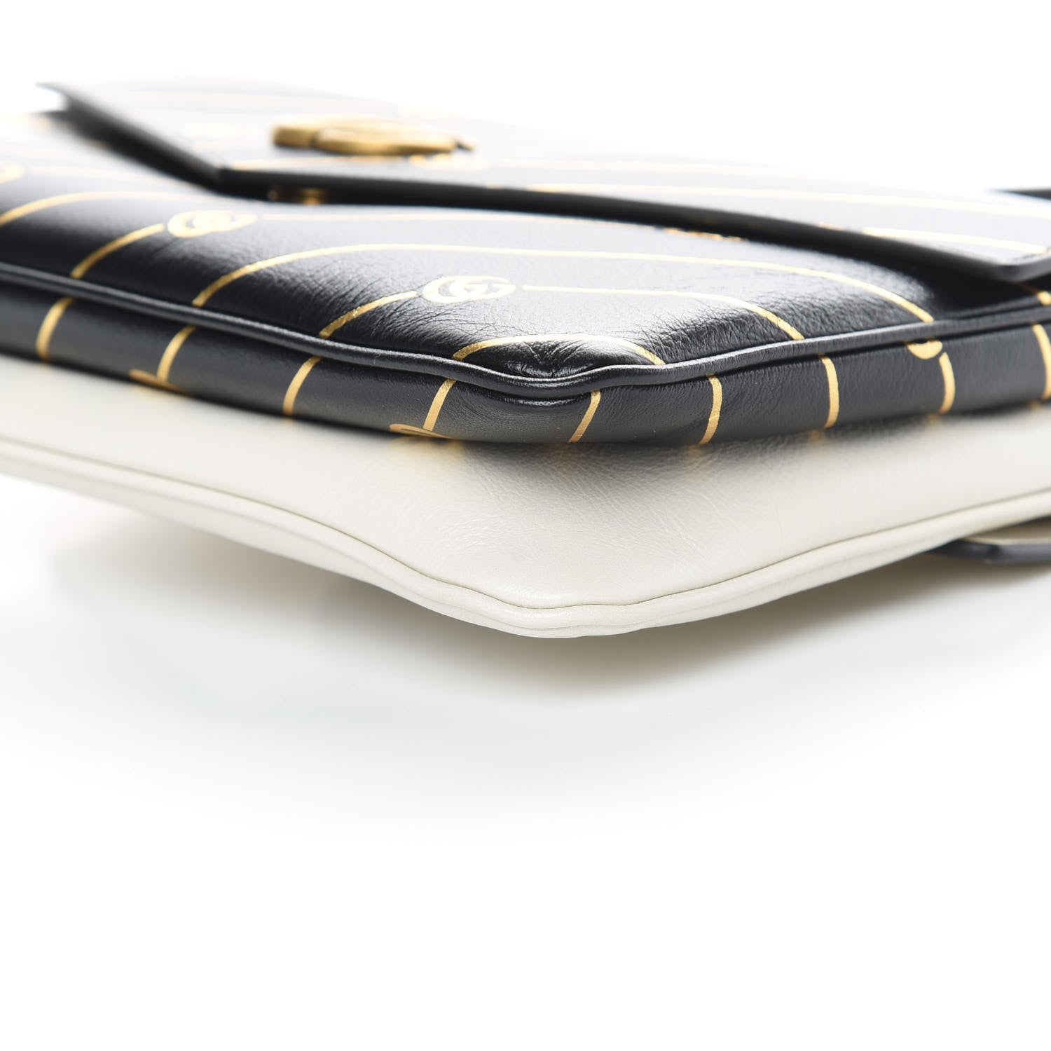 Gucci Calfskin Diagonal GG Medium Thiara Double Envelope Shoulder Bag Black White 11 of 12