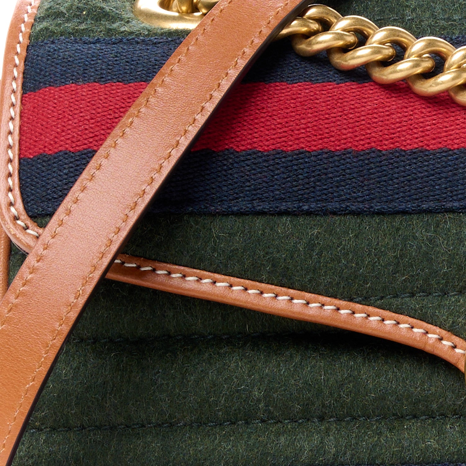 Gucci Loden Fabric Cuoio Harness Web Matelasse Horizontal Small GG Marmont Shoulder Bag Underwood Blue Red Harness Brown 8 of 11