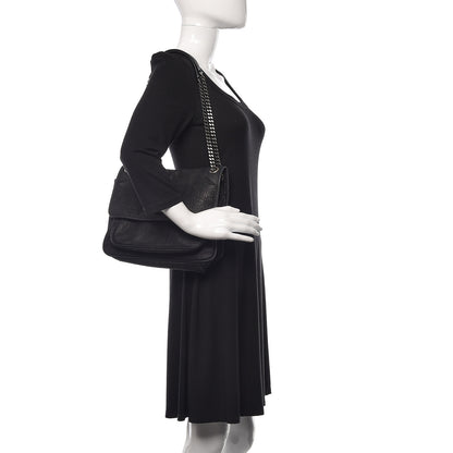 Saint Laurent Nubuck Crocodile Embossed Monogram Medium Niki Chain Satchel Black 2 of 9