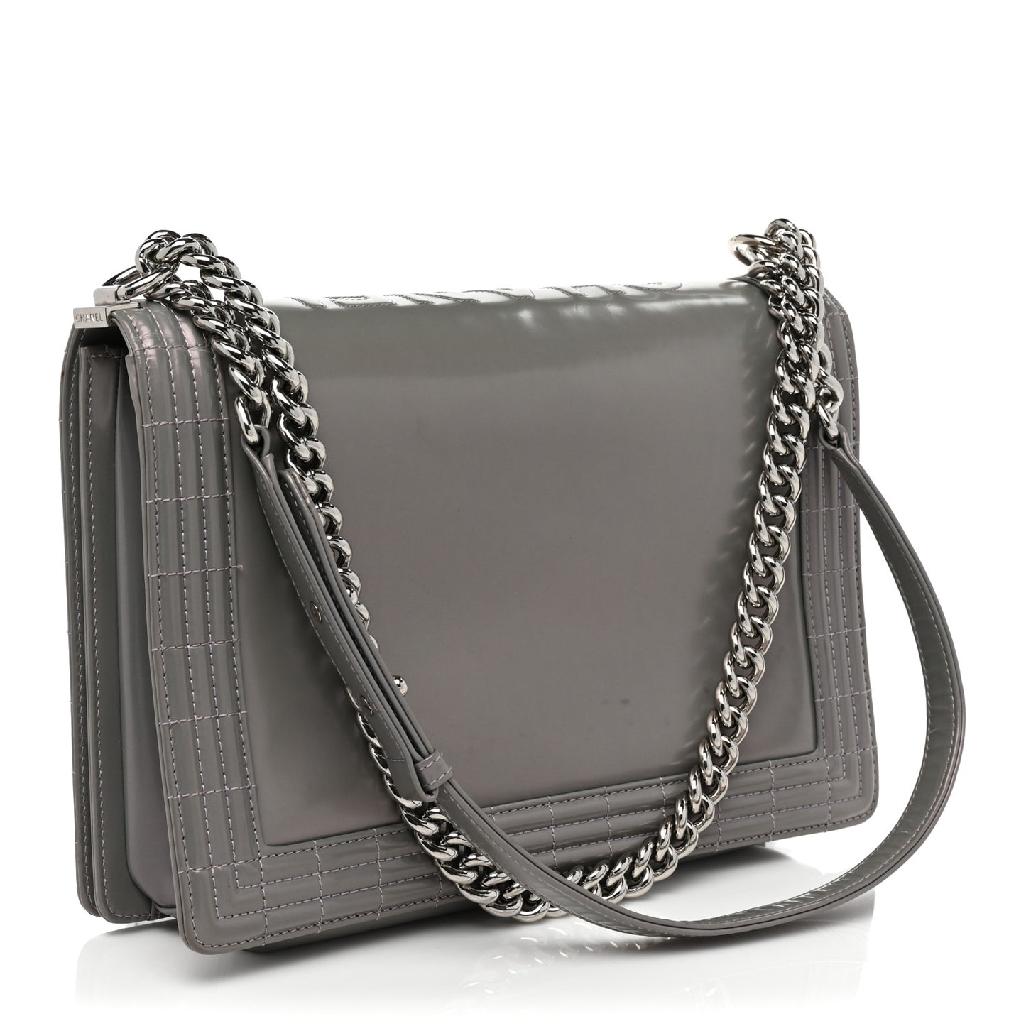 Glazed Calfskin Large Boy Flap Grey