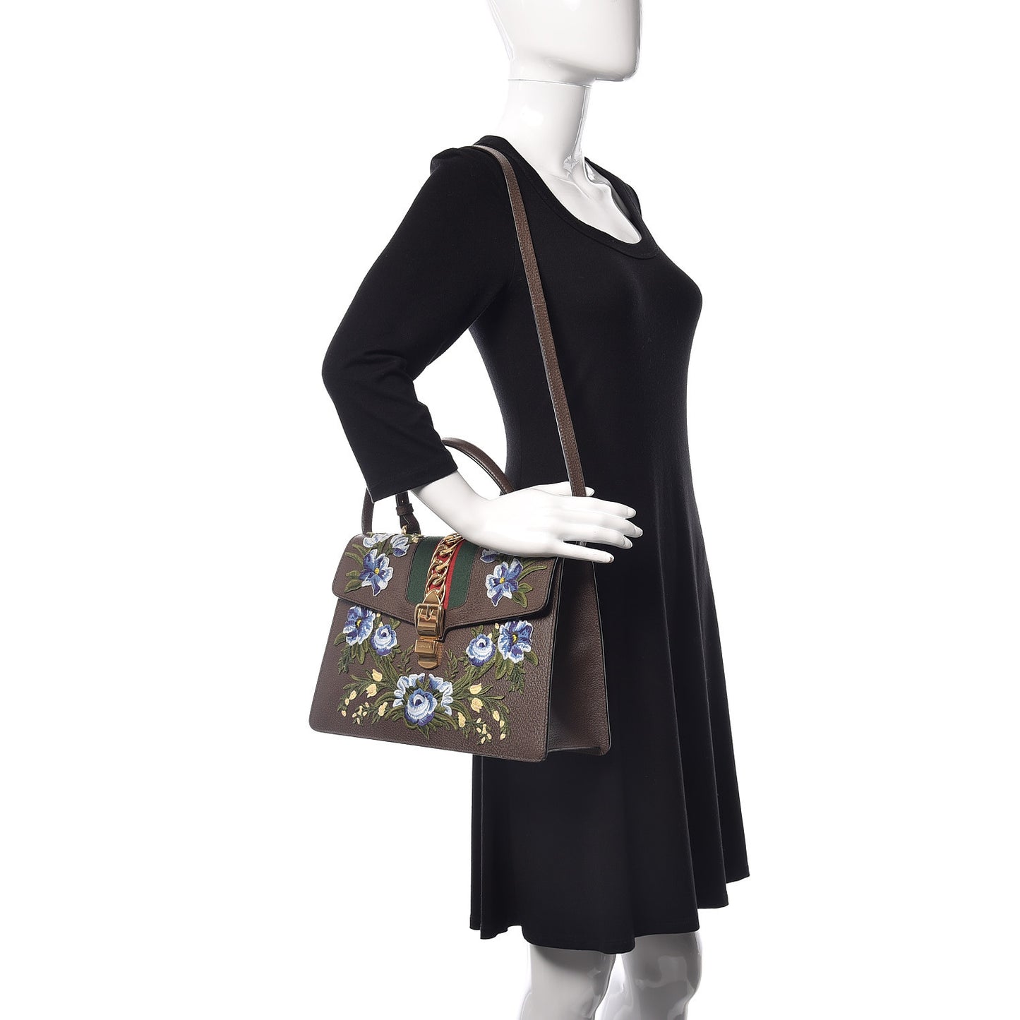 Calfskin Embroidered Medium Sylvie Top Handle Bag New Acero Multicolor