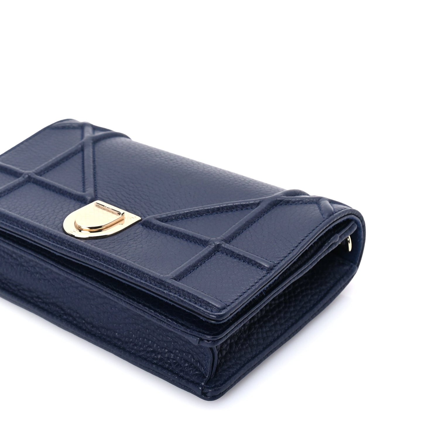 Grained Calfskin Diorama Wallet on Chain Pouch Blue