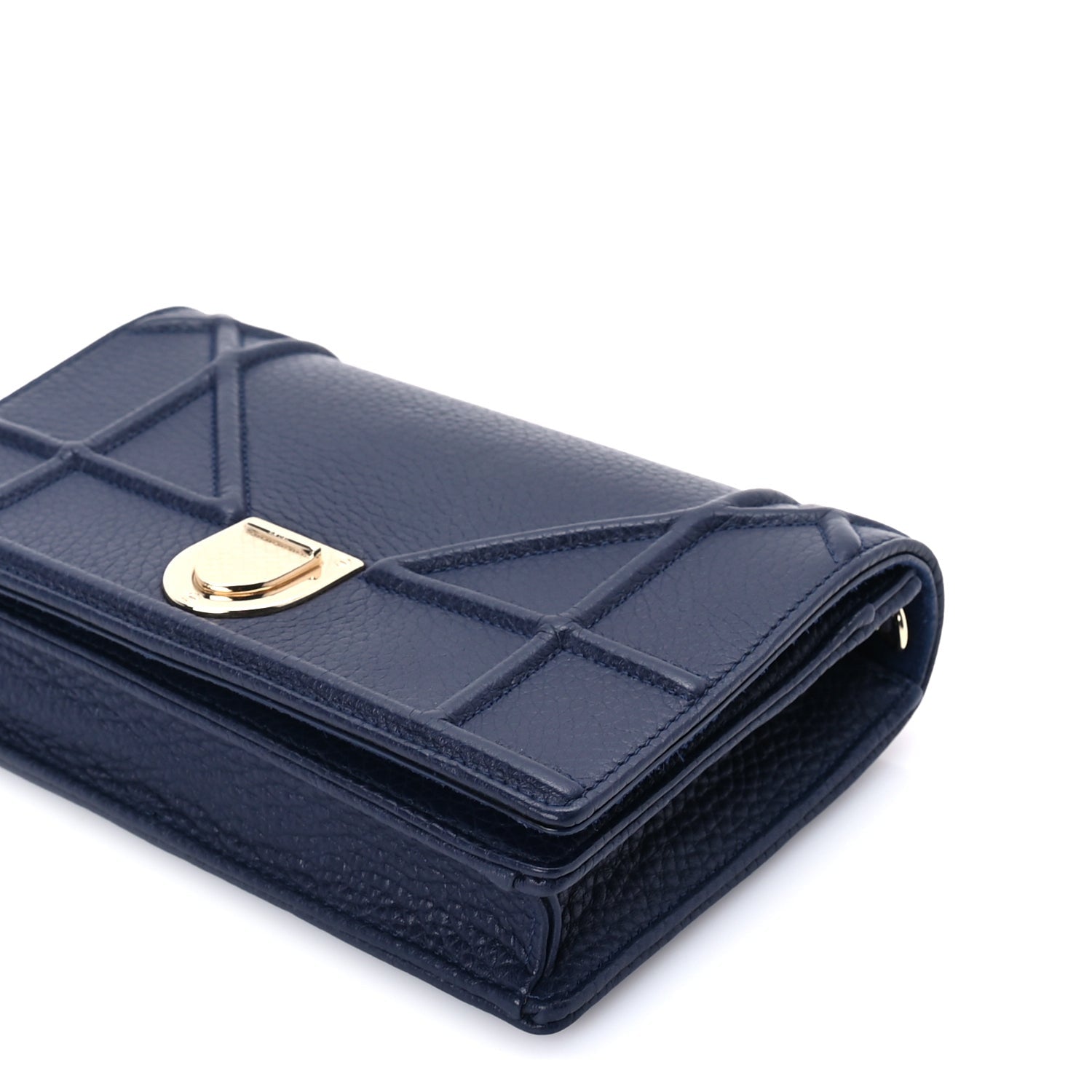Christian Dior Grained Calfskin Diorama Wallet on Chain Pouch Blue 8 of 8