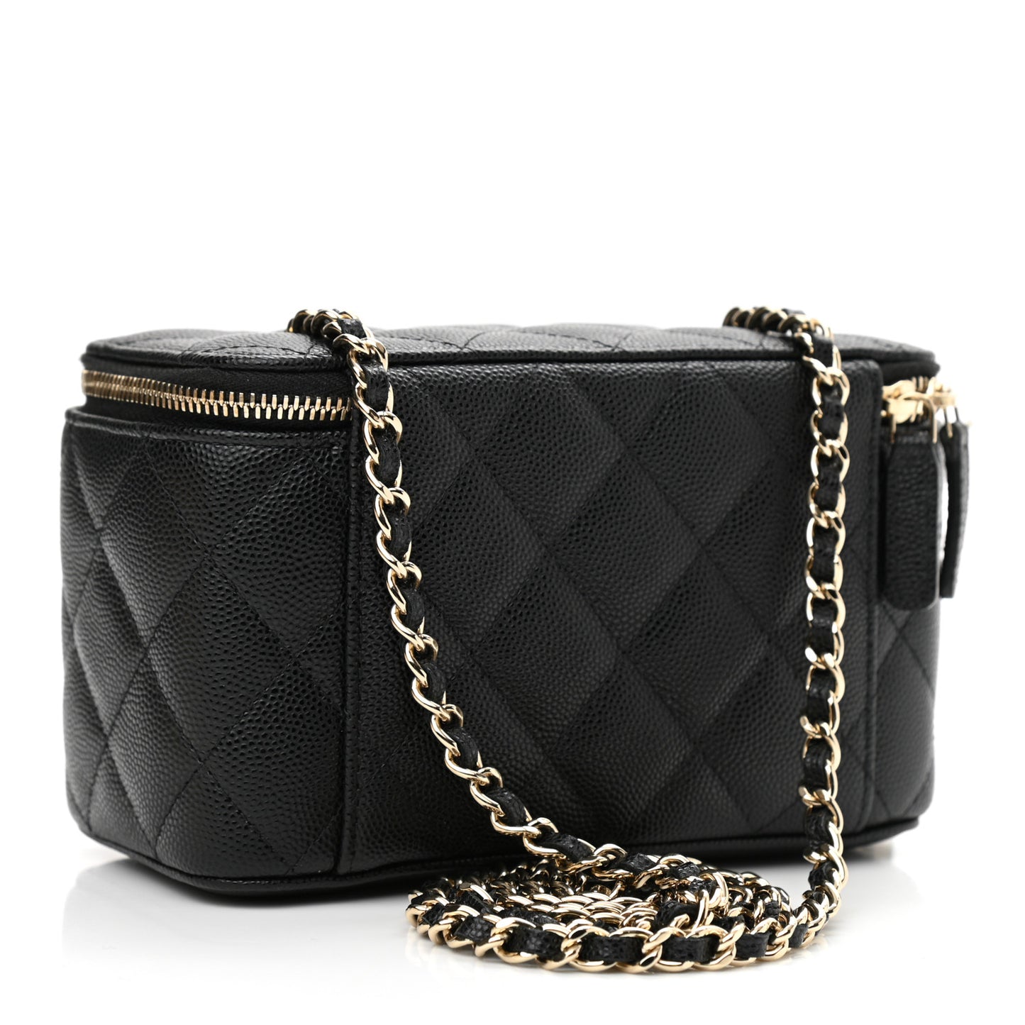 Caviar Quilted Small Vanity Case With Chain Black