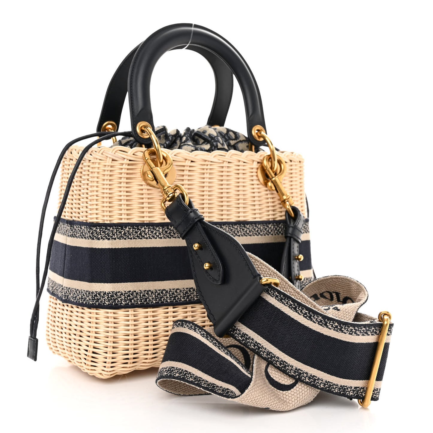 Wicker Oblique Medium Lady Dior Bag Blue