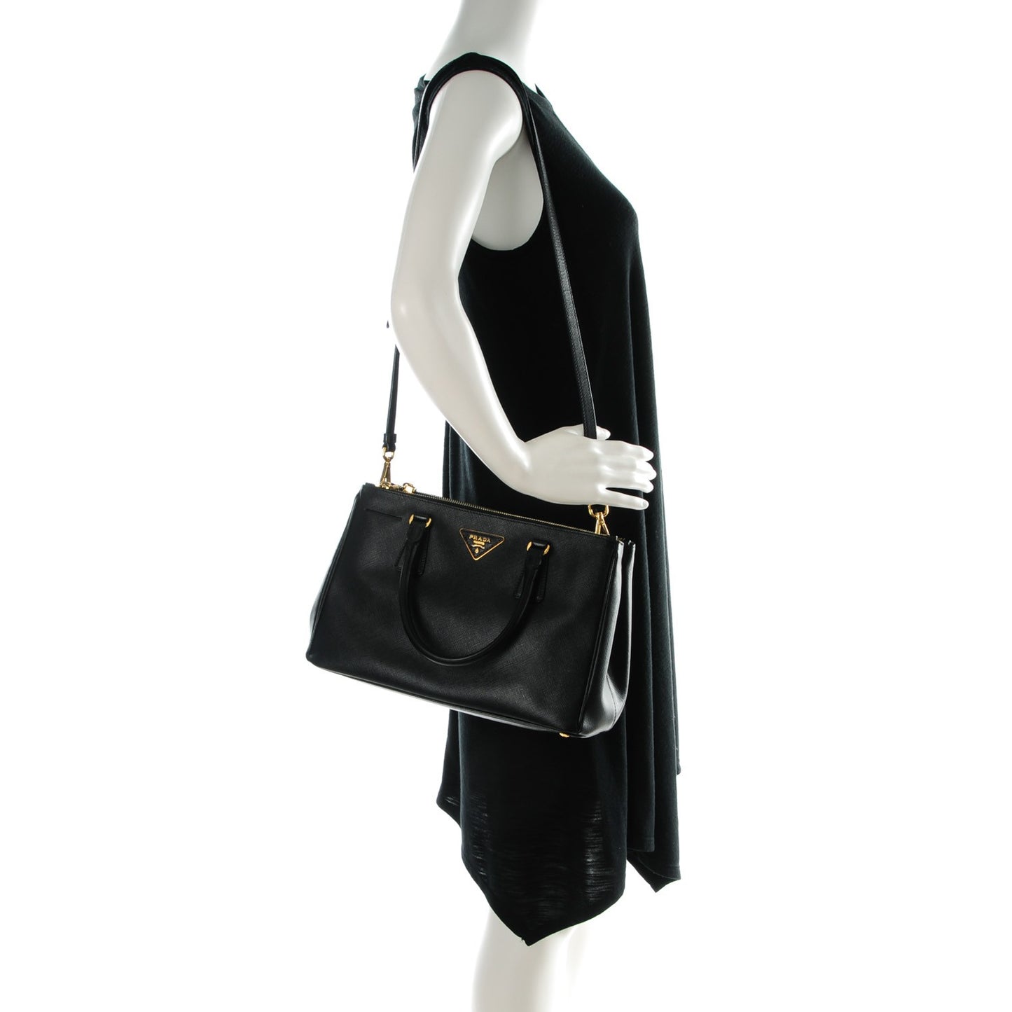 Saffiano Small Galleria Double Zip Tote Black