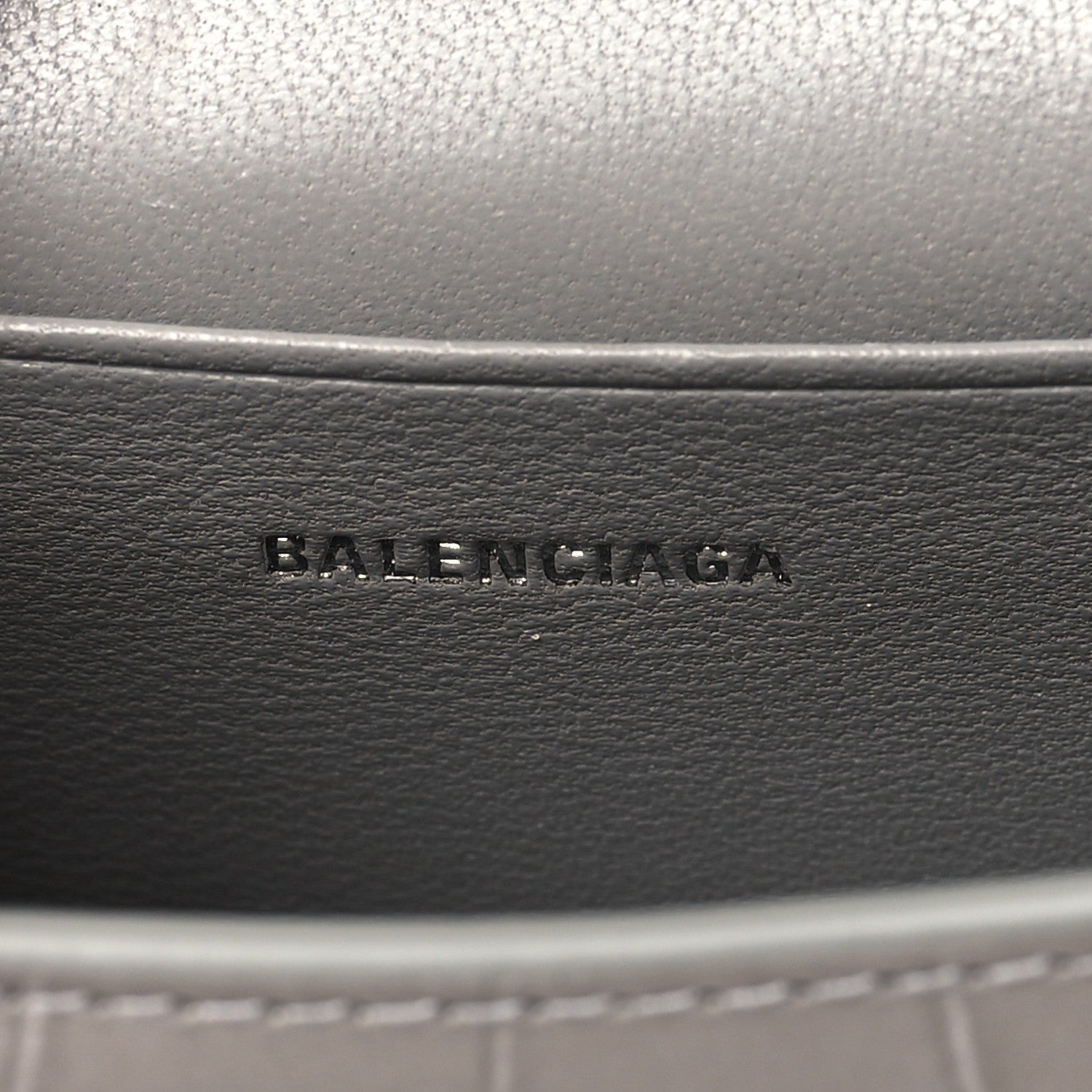 Balenciaga Shiny Calfskin Crocodile Embossed Hourglass Top Handle Bag Mini Steel Grey 6 of 7