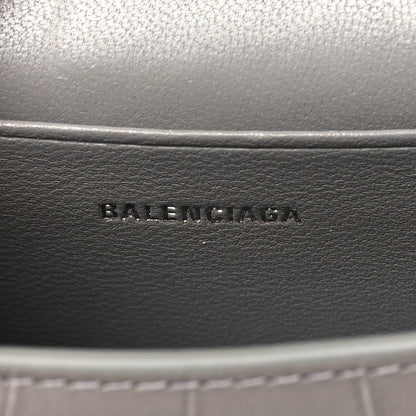 Balenciaga Shiny Calfskin Crocodile Embossed Hourglass Top Handle Bag Mini Steel Grey 6 of 7