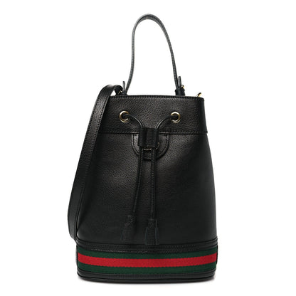 Gucci Glazed Textured Calfskin Web Small Ophidia Bucket Bag Black 1 of 7