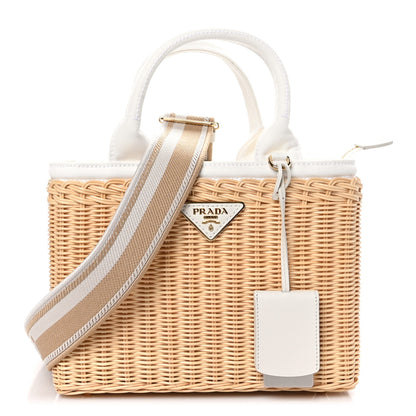 Prada Wicker Canvas Tote Naturale White 1 of 10