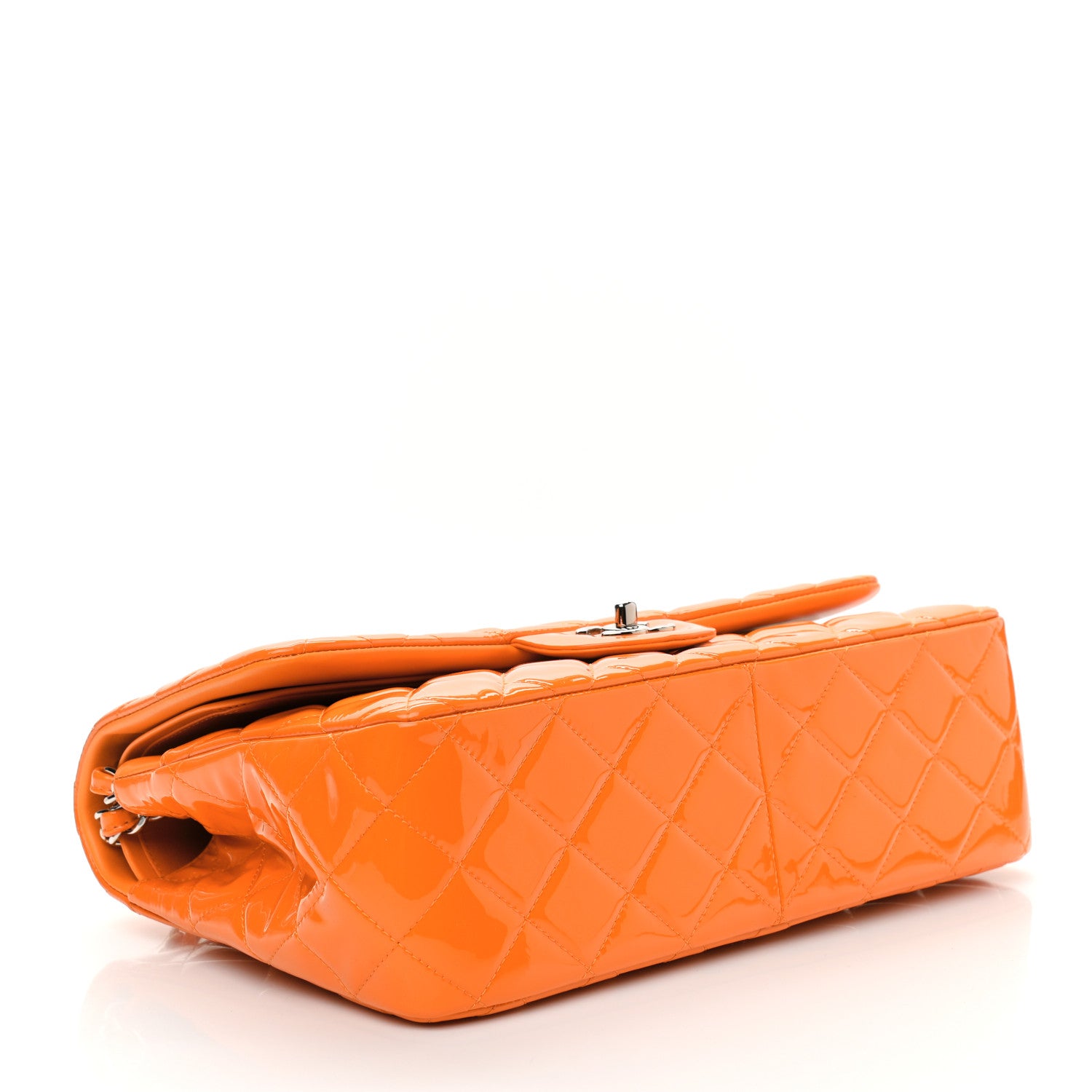 Chanel Patent Quilted Jumbo Double Flap Orange 4 of 9