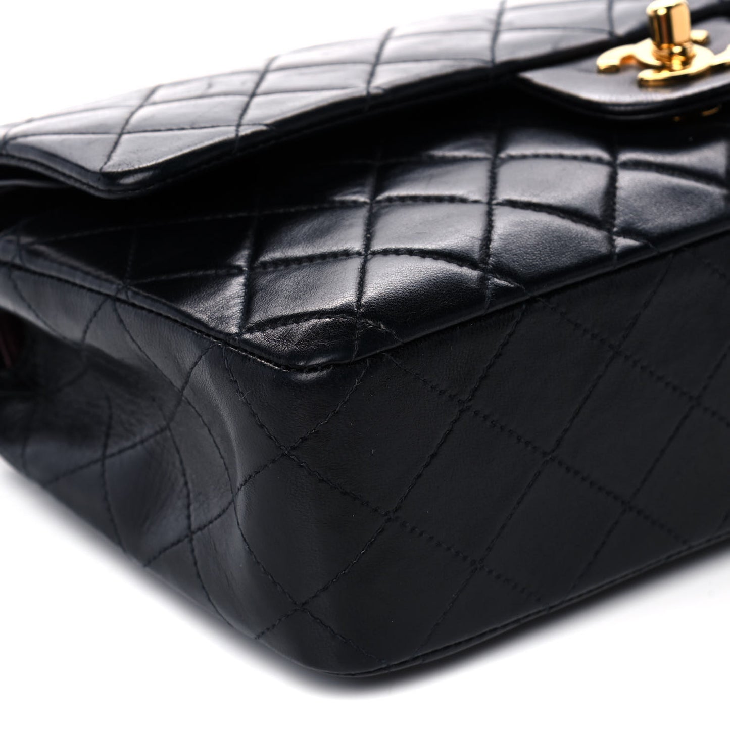 Lambskin Quilted Medium Double Flap Black