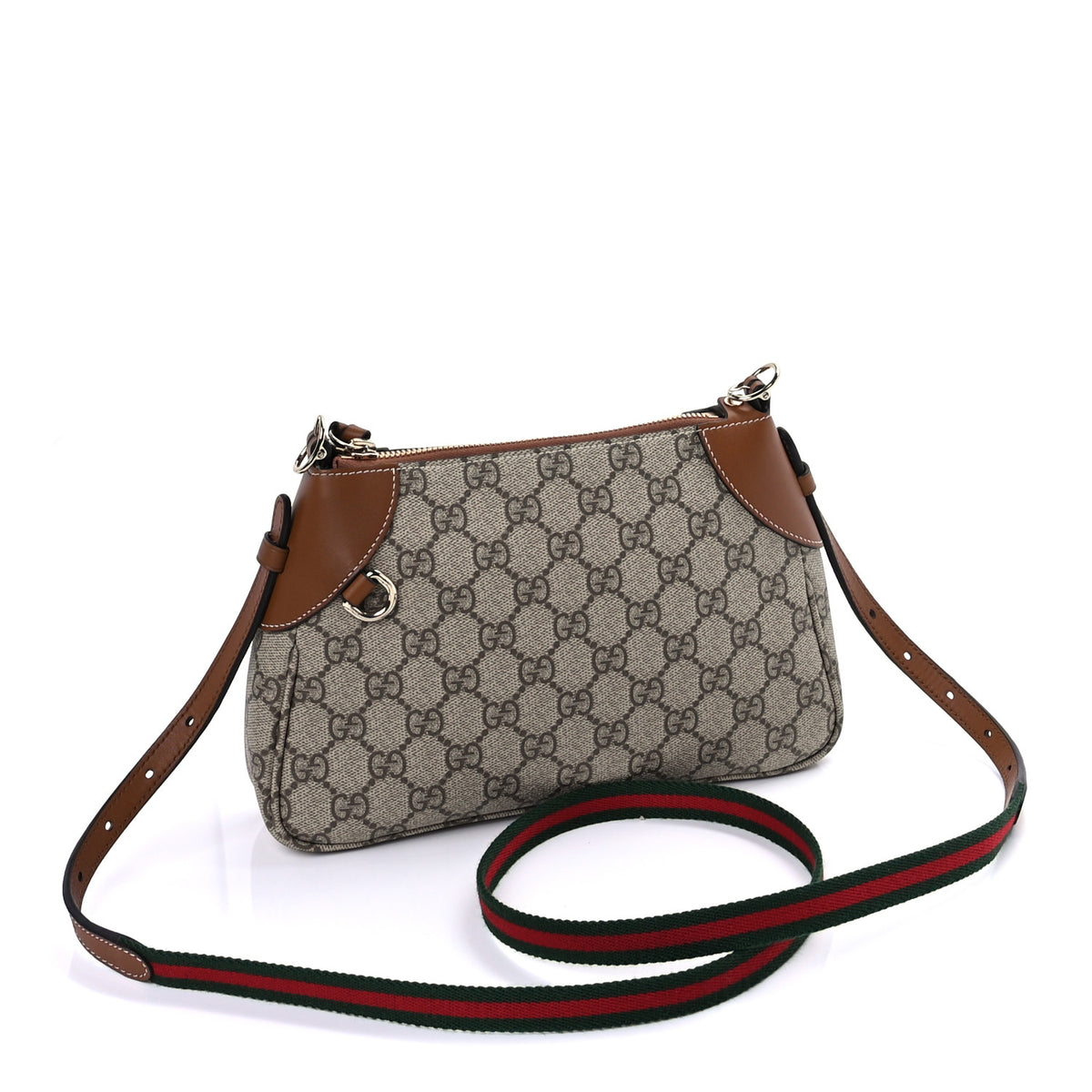 Gucci GG Supreme Monogram Textured Calfskin Small Emblem Shoulder Bag Beige Dark Brown 2 of 8