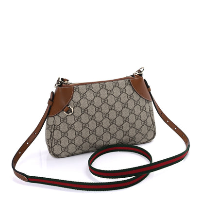 Gucci GG Supreme Monogram Textured Calfskin Small Emblem Shoulder Bag Beige Dark Brown 2 of 8
