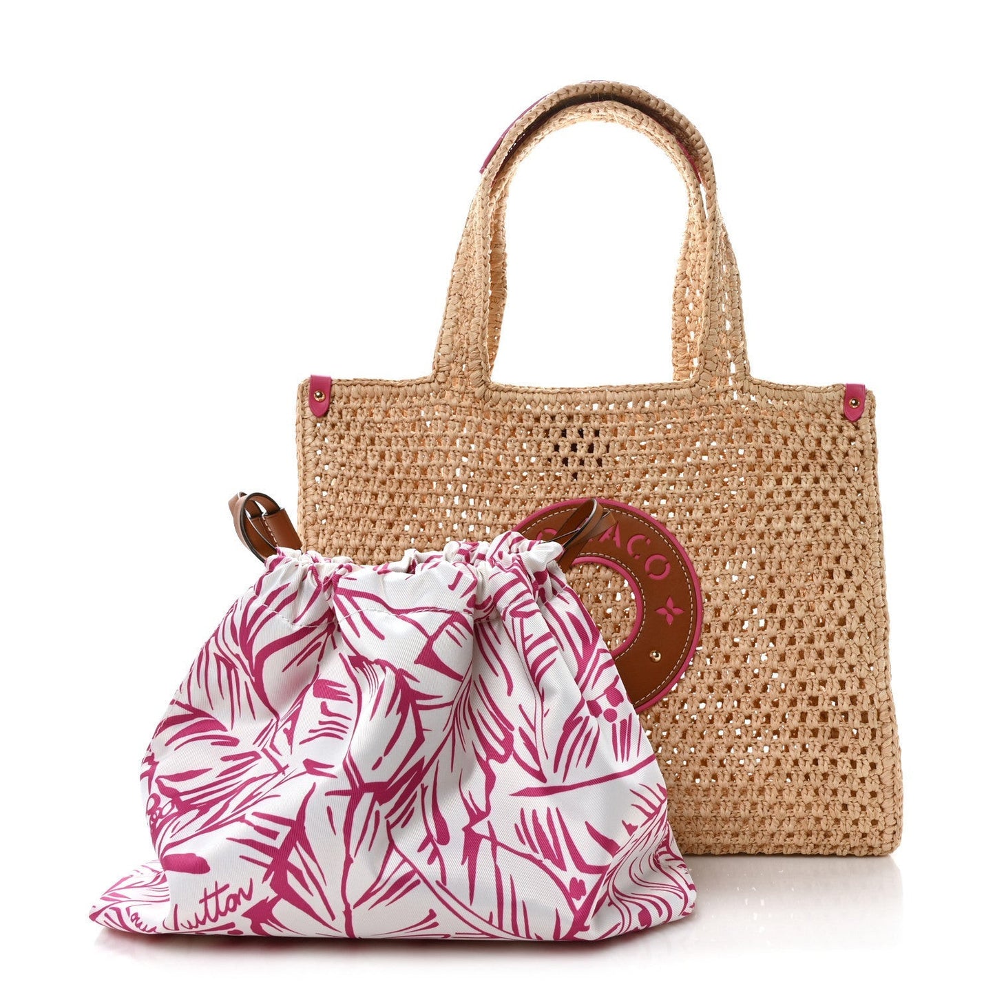 Raffia Calfskin Monaco OnTheGo MM Rose