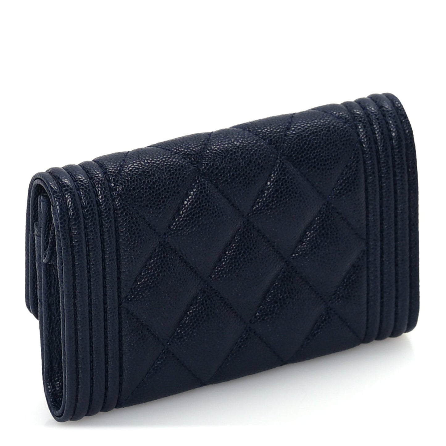 Caviar Quilted Boy Flap Card Holder Navy