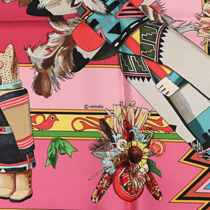 Hermes Silk Kachinas Wash Scarf 90 Rose Vert 4 of 5