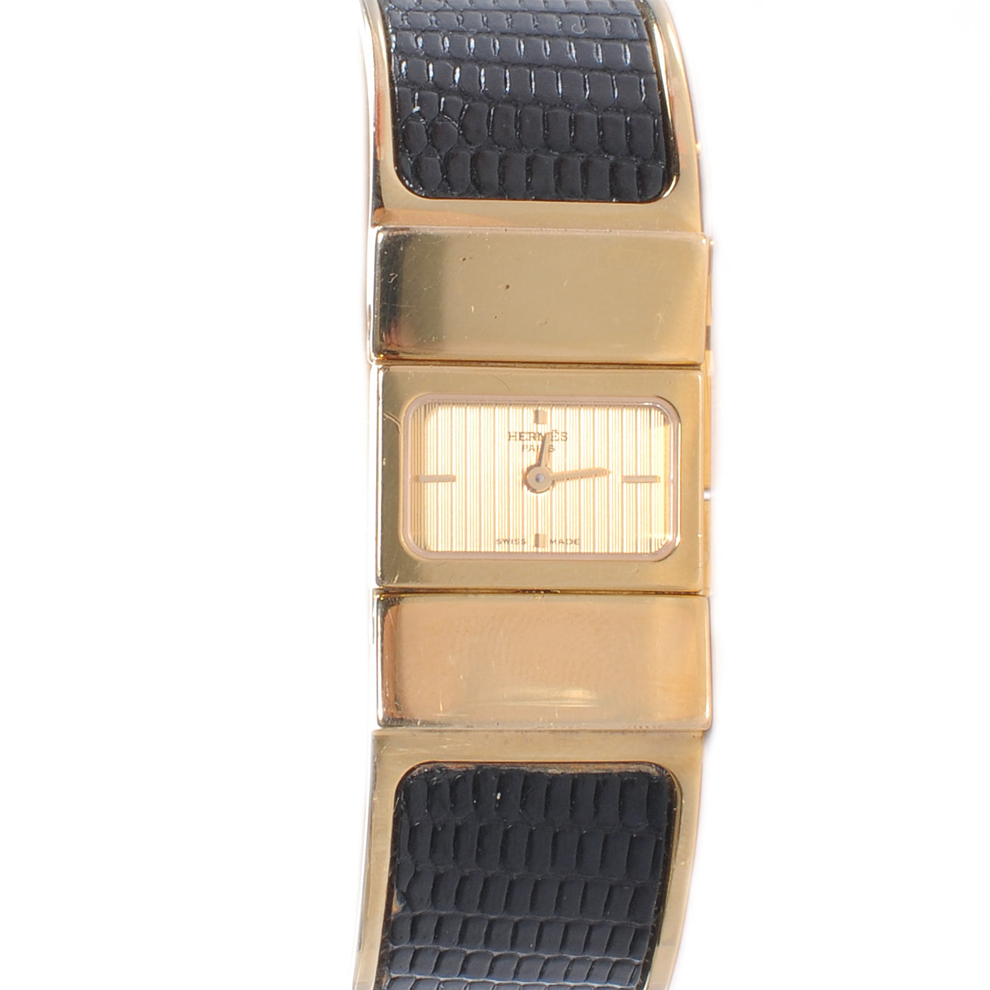 Hermes Stainless Steel Lizard 19mm Loquet Quartz Watch Noir 1 of 7