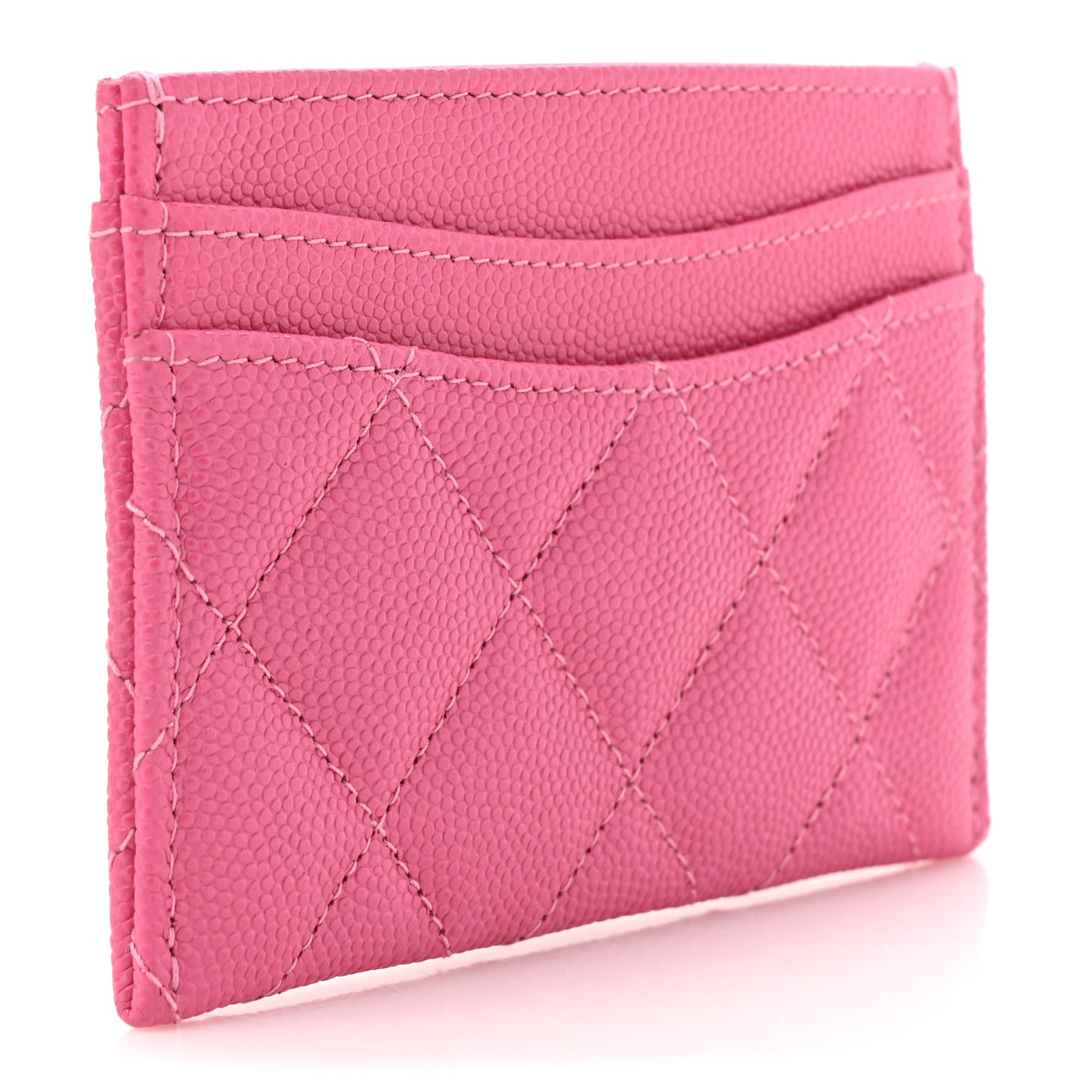 Caviar Quilted Card Holder Fuchsia