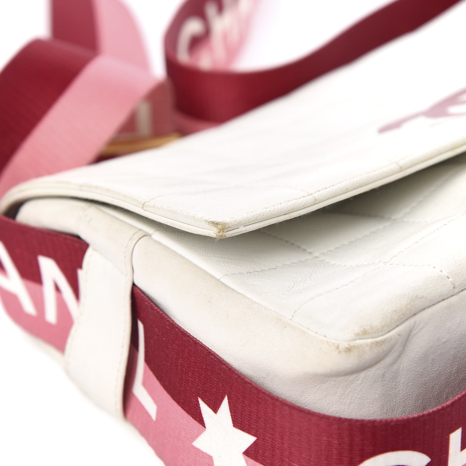 Chanel Lambskin Square Stitched Sport Flap White Red 9 of 15