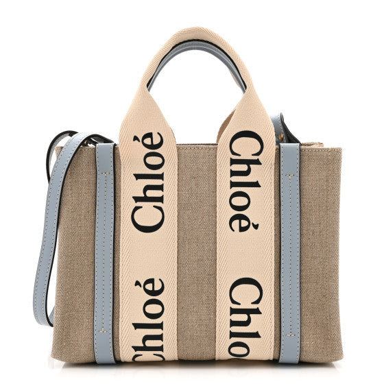 Chloe Cotton Calfskin Small Woody Ribbon Tote With Strap Light Blue 1 of 9