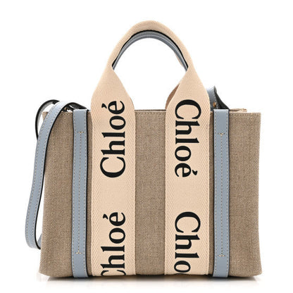 Chloe Cotton Calfskin Small Woody Ribbon Tote With Strap Light Blue 1 of 9
